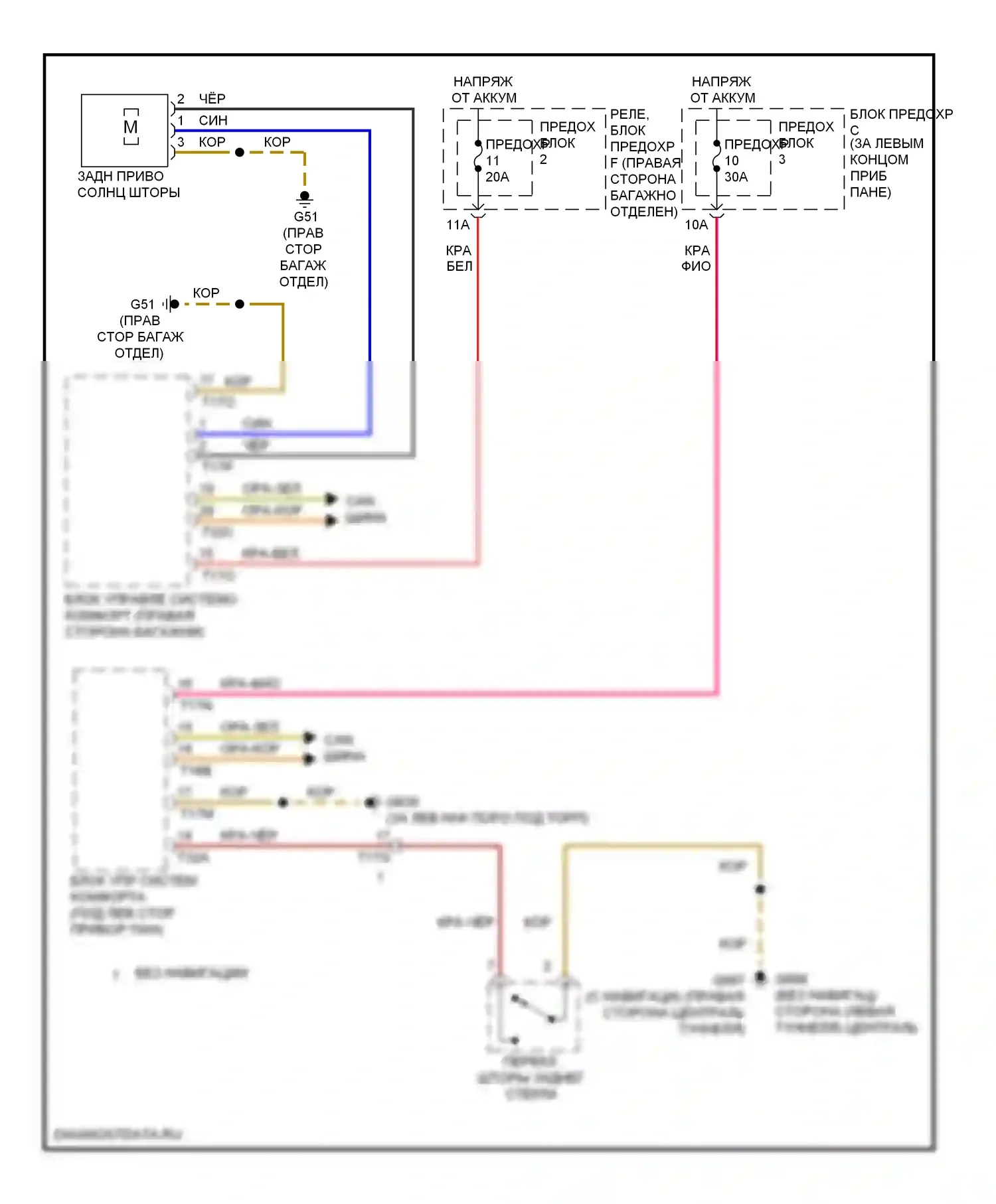 A4 Audi B8 рестайлинг (2011-2015): Электросхема солнцезащитного козырька заднего стекла 