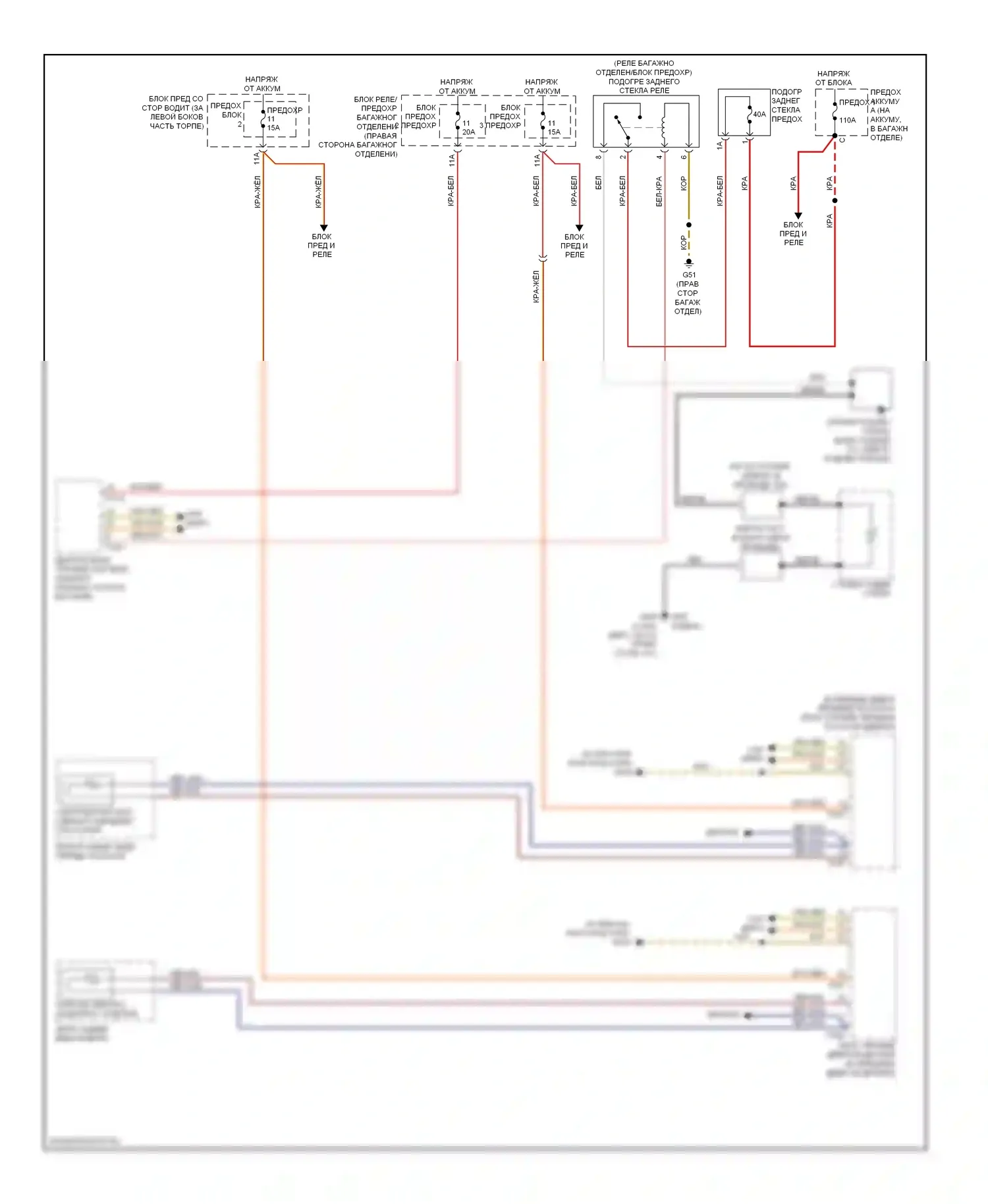 A4 Audi B8 (2007-2012): Электросхема подогрева стекол 