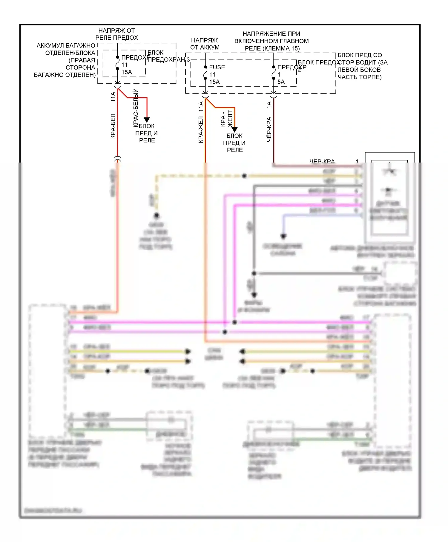 A4 Audi B8 (2007-2012): Автоматическая электросхема дневного/ночного зеркала, без датчика влажности 