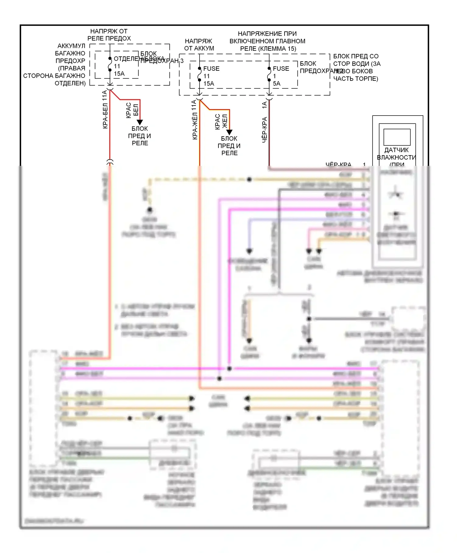 A4 Audi B8 (2007-2012): Автоматическая электросхема дневного/ночного зеркала, с датчиком влажности 