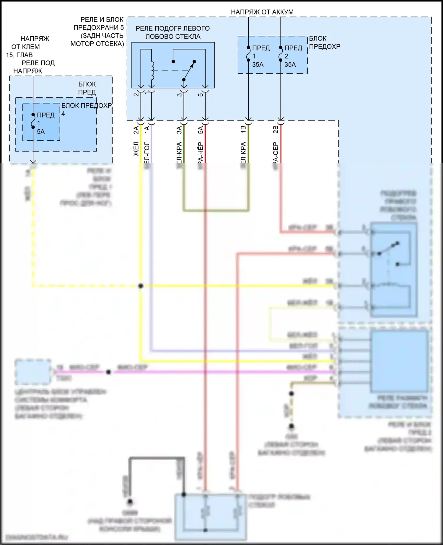 A4 Audi B9 рестайлинг (2019-2024): Электросхема обогреваемого лобового стекла 