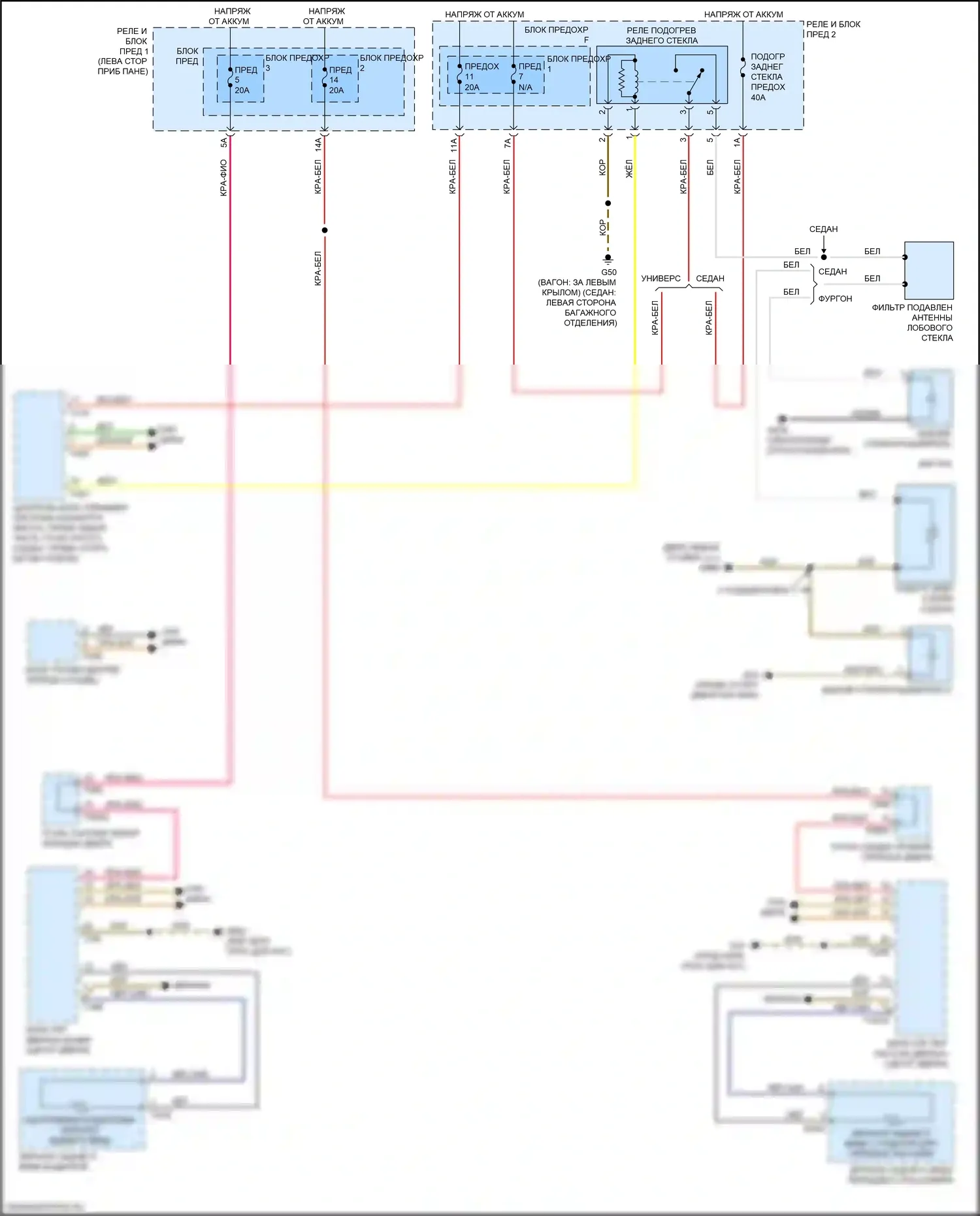 A4 Audi B9 (2015-2020): Электросхема заднего подогрева и обогреваемых зеркал 