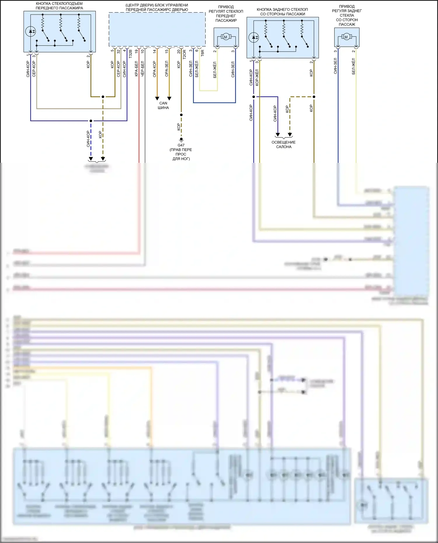 A4 Audi B9 (2015-2020): Электросхема стеклоподъемников (2 из 2) 