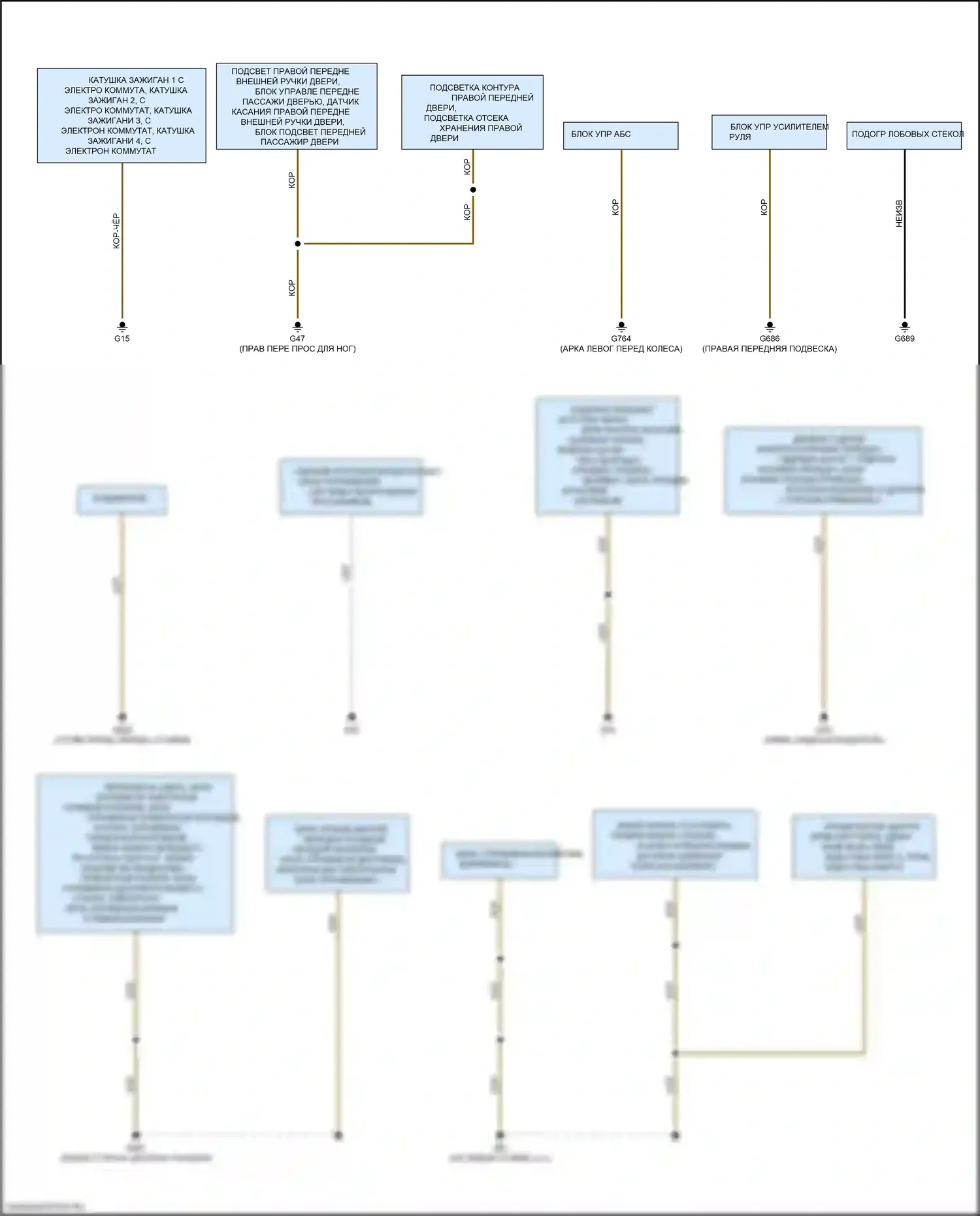 A4 Audi B9 (2015-2020): Электросхема точек подключения масс (4 из 4) 