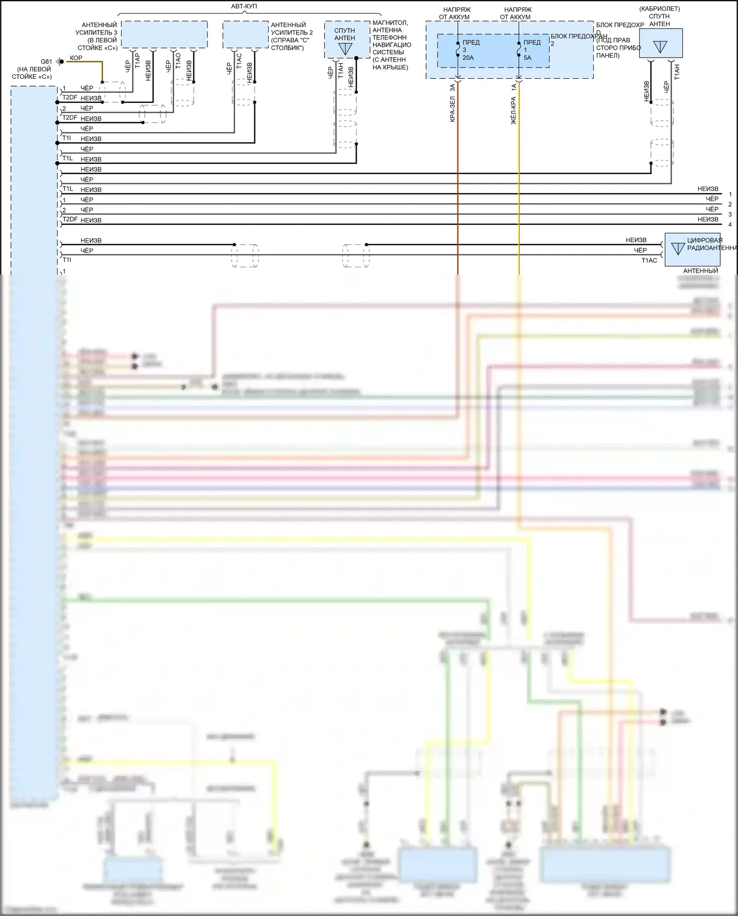A5 Audi I рестайлинг (2011-2016): Электросхема радиосистемы, базовая информационно-развлекательная система (1 из 2) 