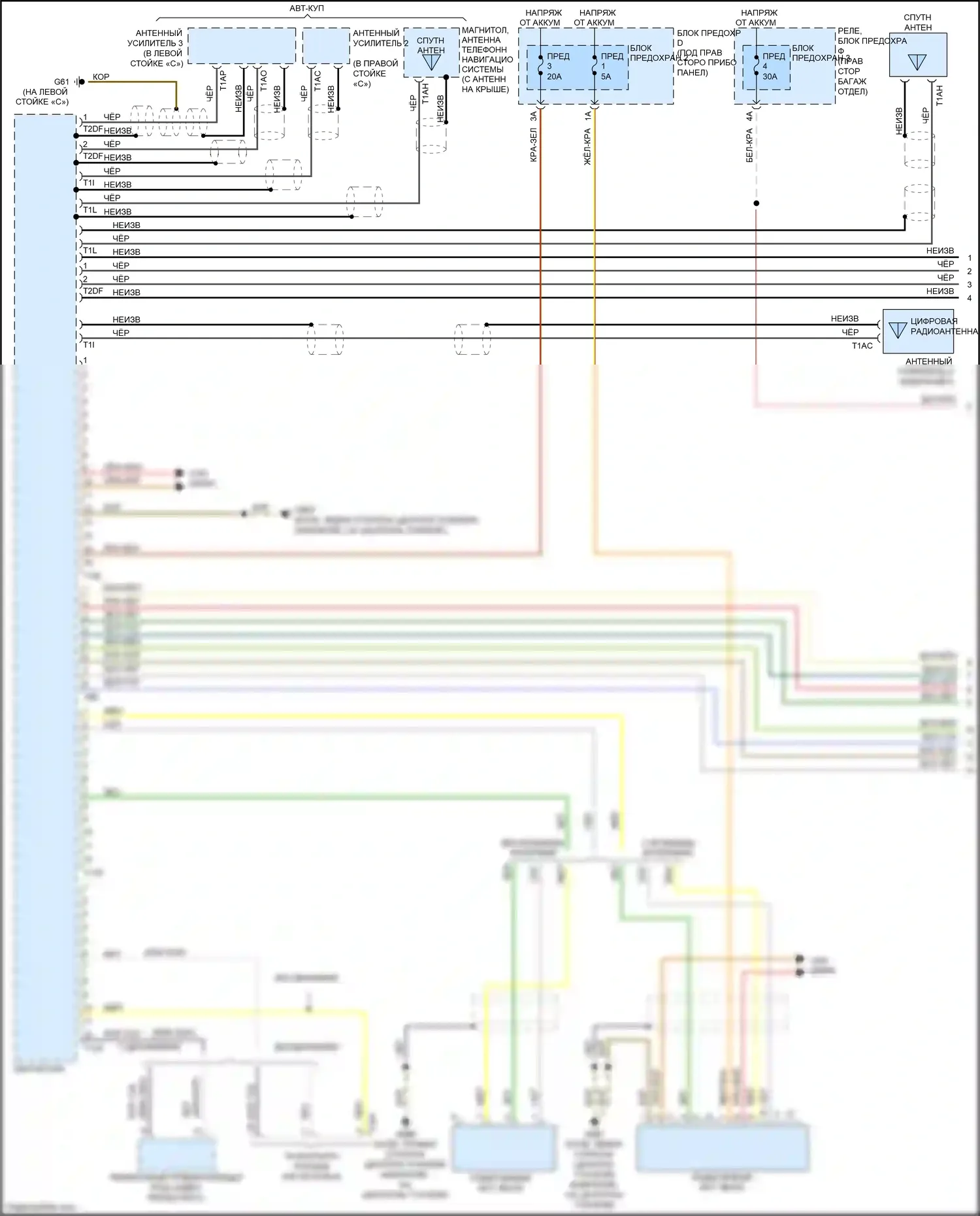 A5 Audi I рестайлинг (2011-2016): Электросхема радиосистемы, стандартная информационно-развлекательная система (1 из 2) 