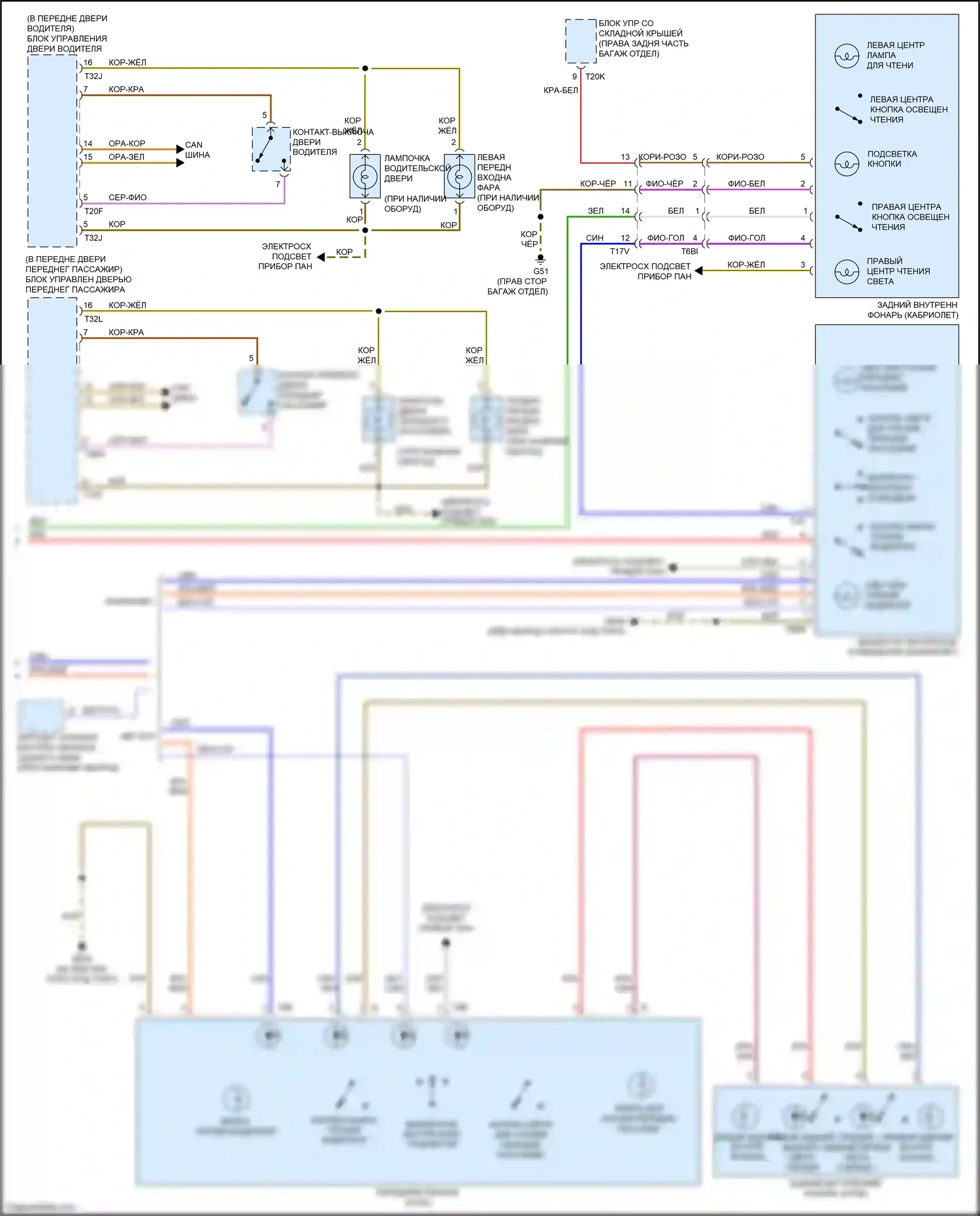 A5 Audi I рестайлинг (2011-2016): Электросхема освещения салона (2 из 2) 