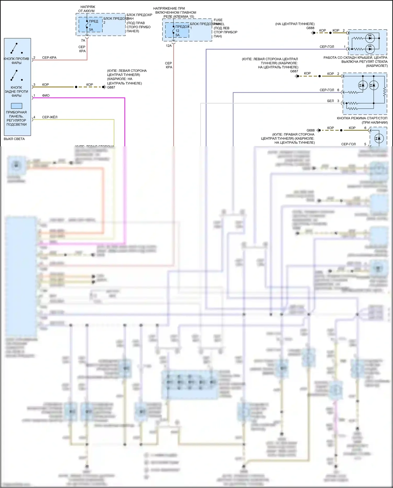 A5 Audi I рестайлинг (2011-2016): Электросхема подсветки приборной панели (1 из 2) 