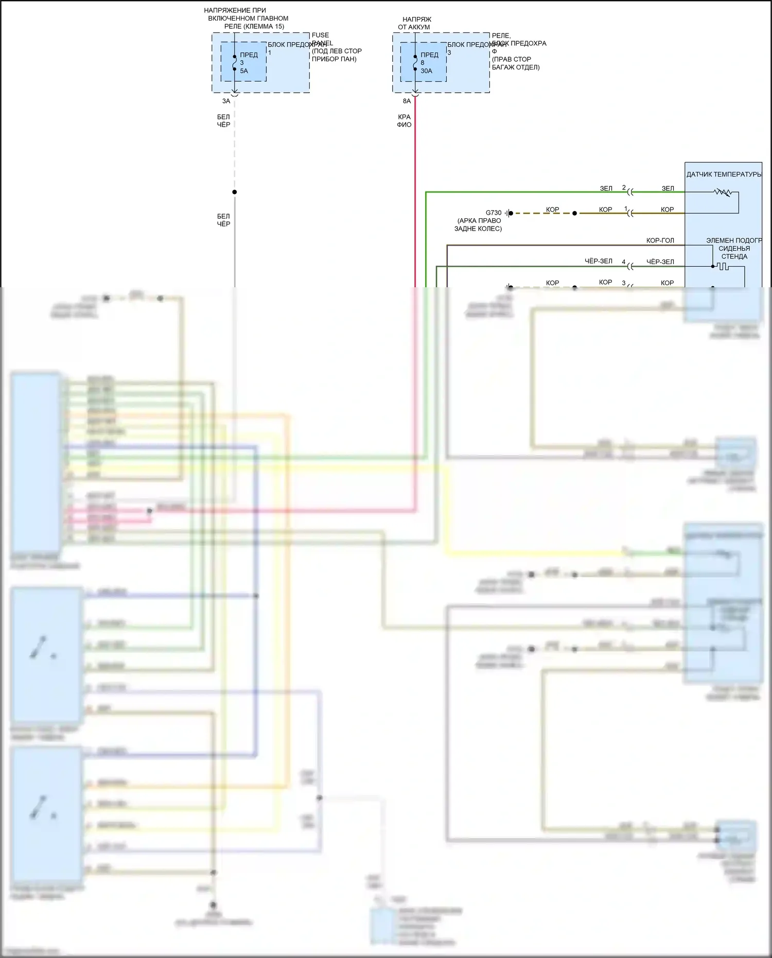 A5 Audi I рестайлинг (2011-2016): Электросхема заднего подогрева сидений, кабриолет 
