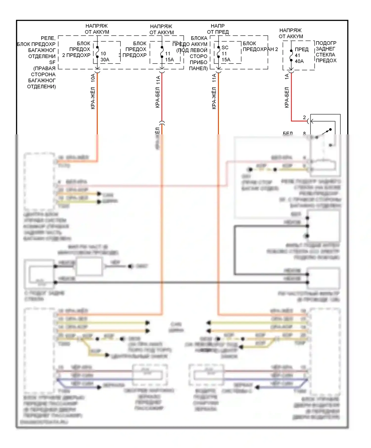 A5 Audi I (2007-2011): Электросхема подогрева стекол 
