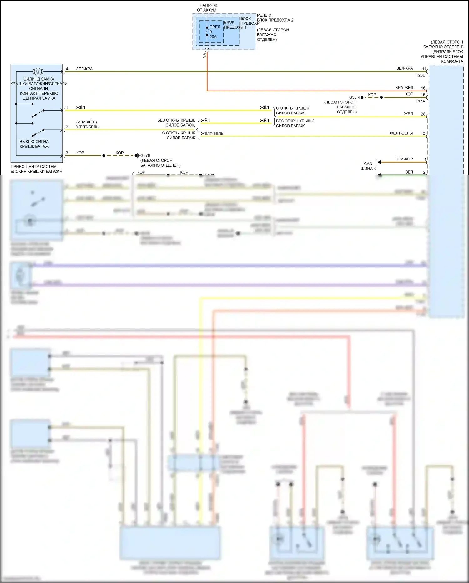A5 Audi II рестайлинг (2019-2024): Электросхема открытия багажника и лючка топливного бака (2 из 2) 