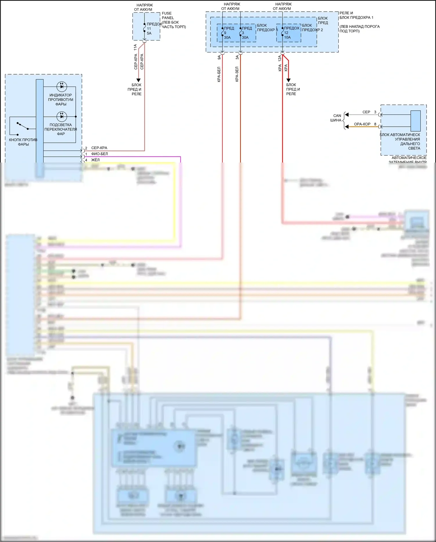 A5 Audi II рестайлинг (2019-2024): Электросхема фар, с ксеноном (1 из 2) 