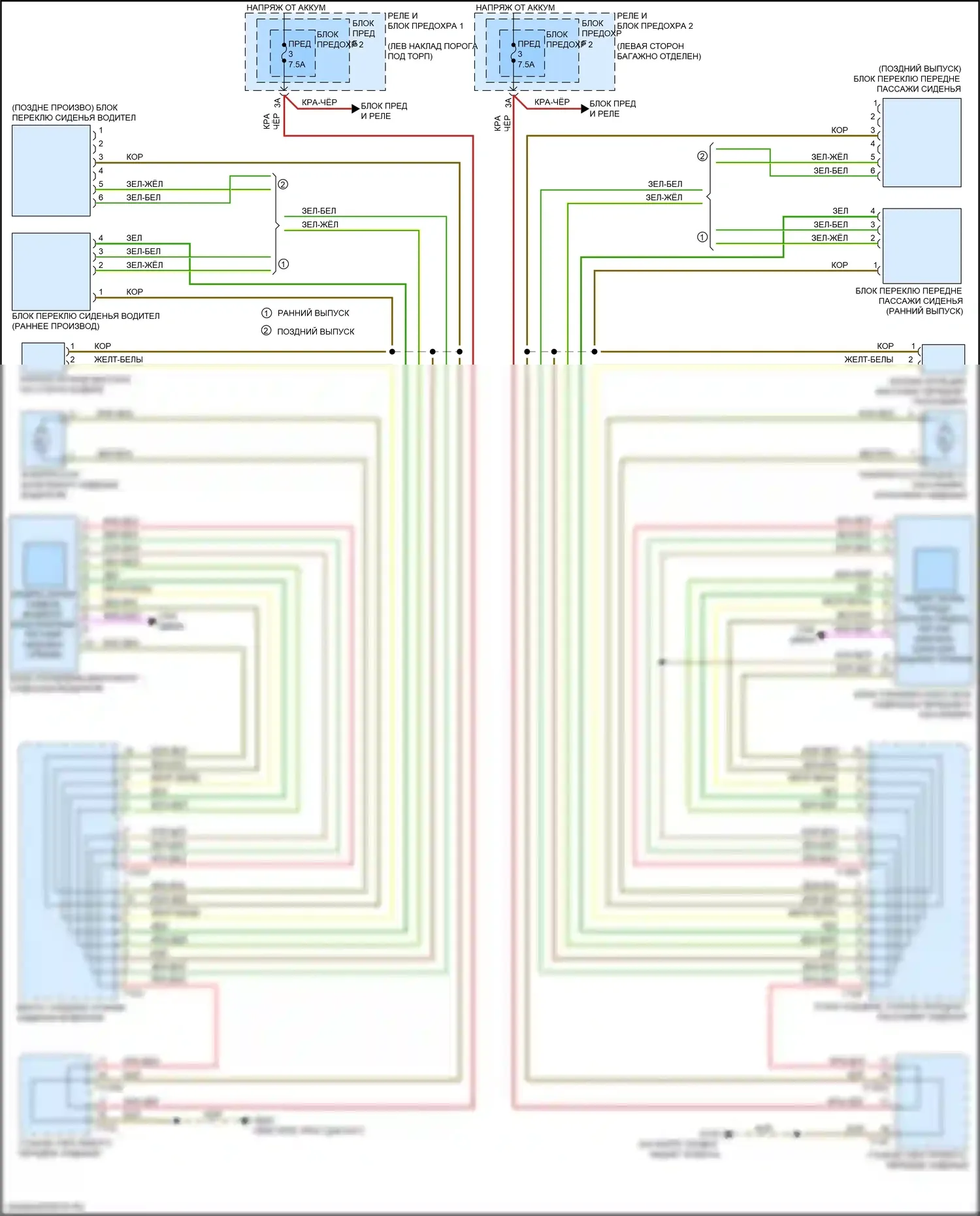 A5 Audi II рестайлинг (2019-2024): Многоконтурная электросхема кресла, без кресел 