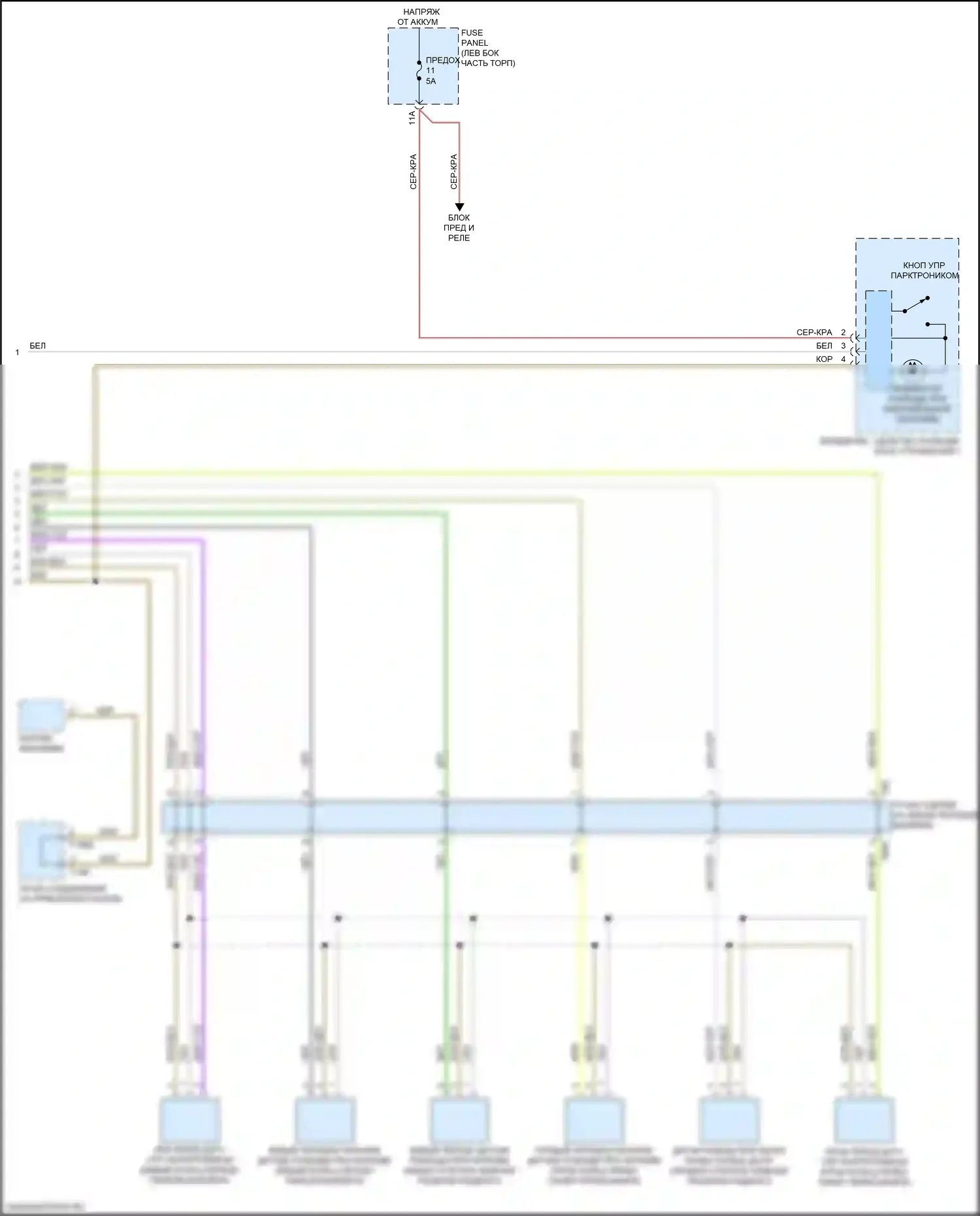 A5 Audi II рестайлинг (2019-2024): Электросхема парктроника, с параллельной парковкой (2 из 2) 