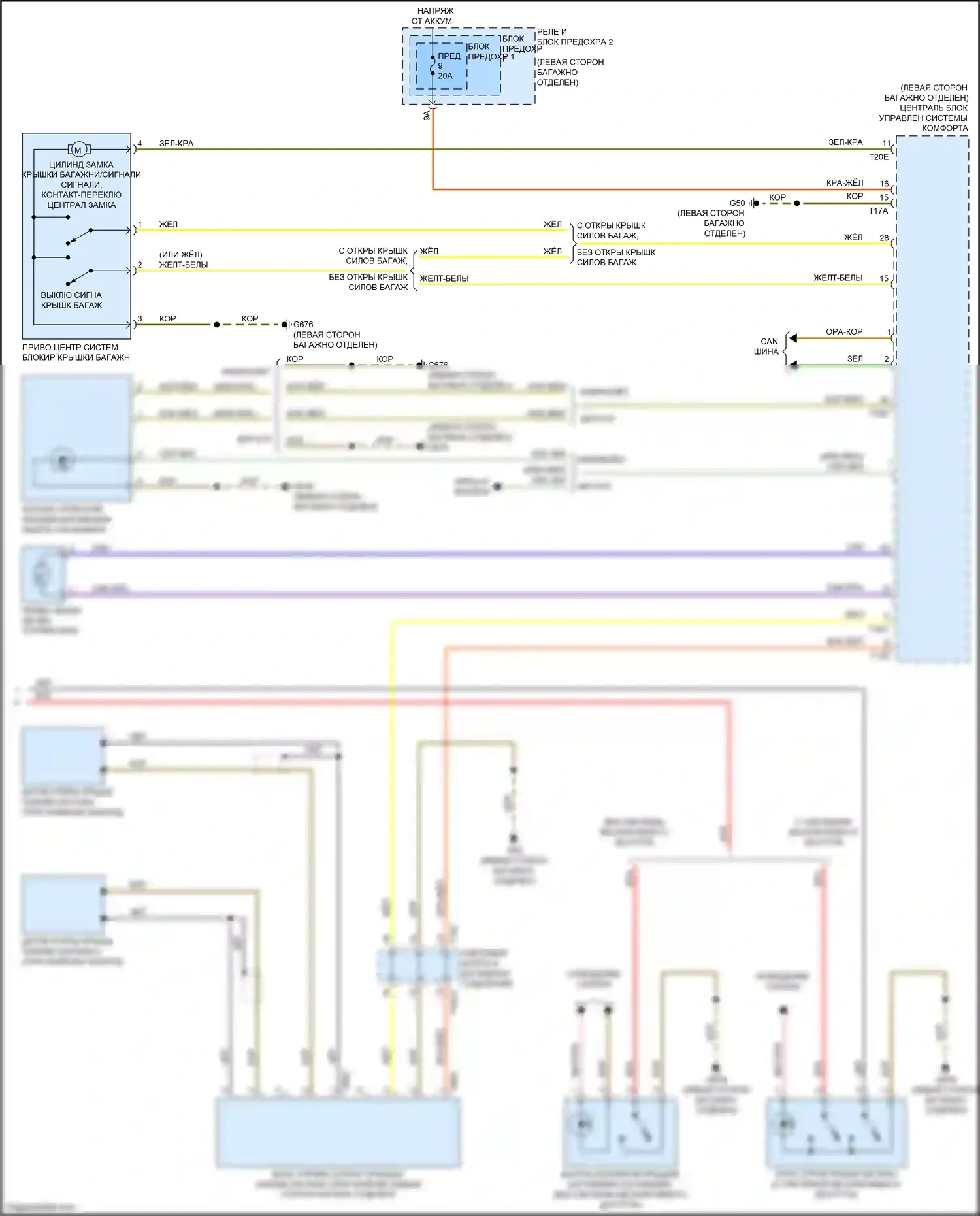 A5 Audi II (2016-2020): Электросхема открытия багажника и лючка топливного бака (2 из 2) 