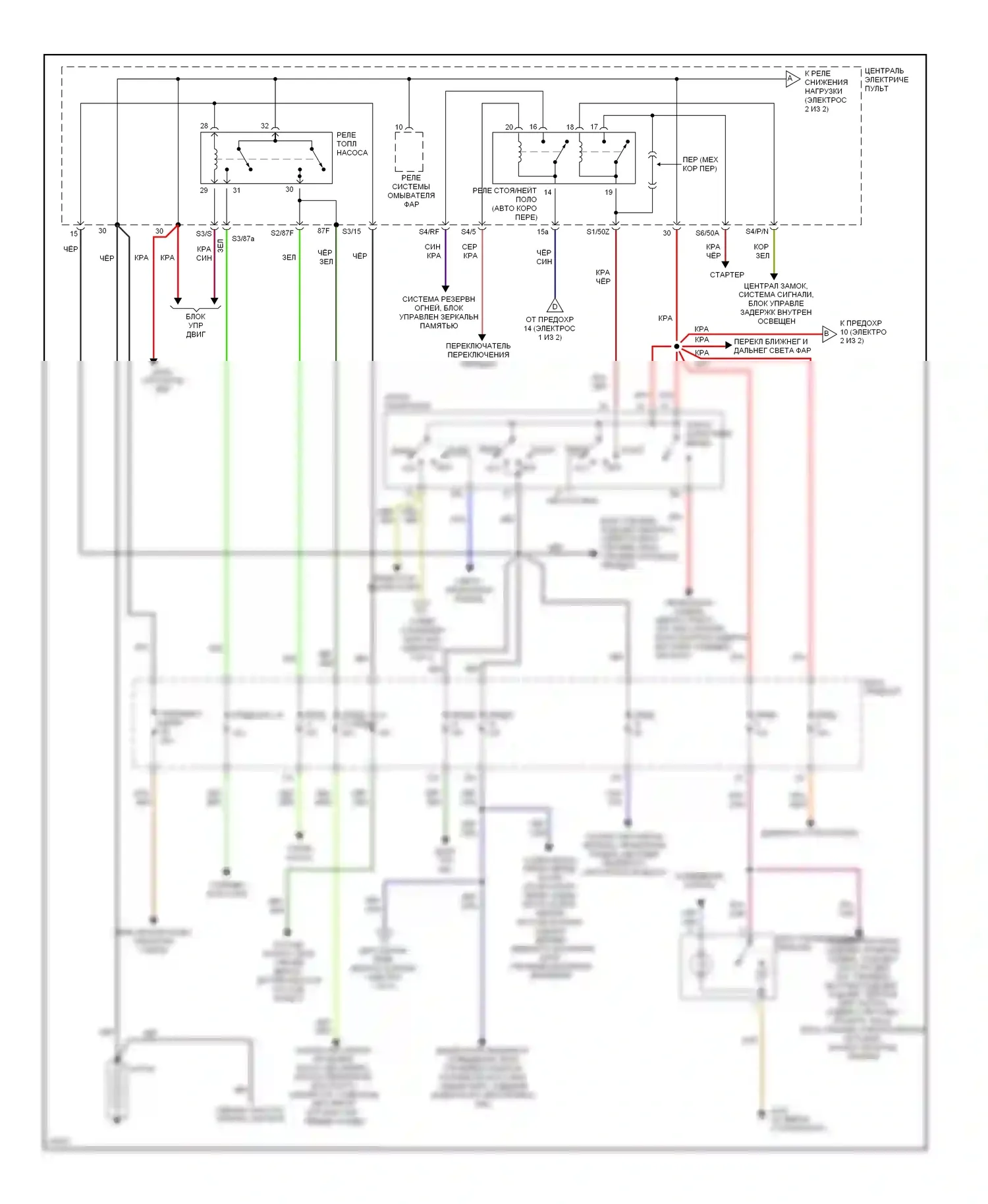 A6 Audi C4 (1994-1997): Электросхема блока предохранителей реле (1 из 2) 