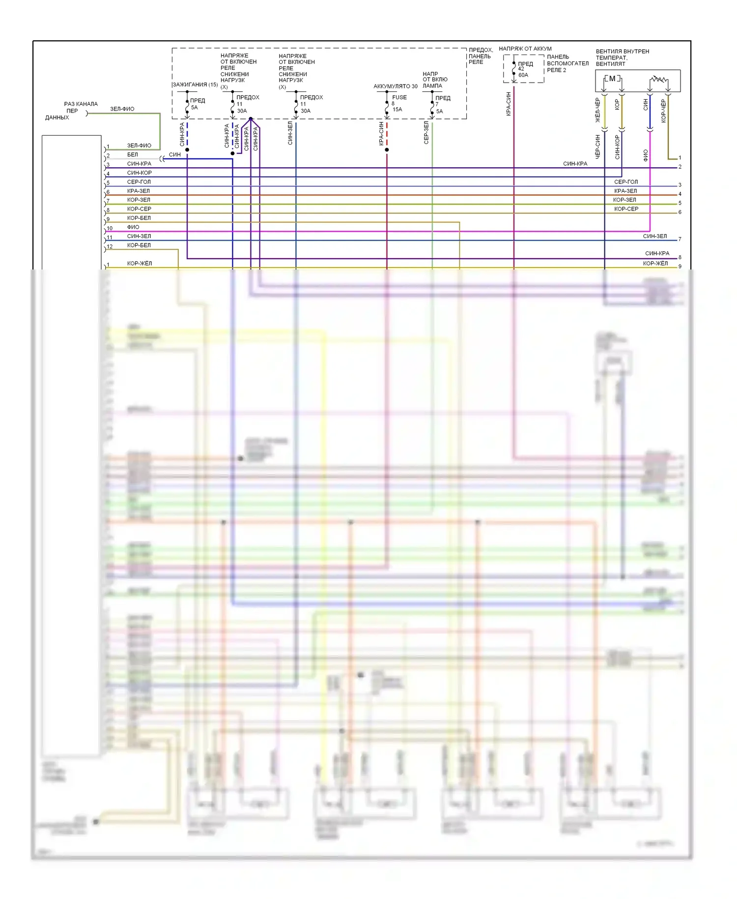 A6 Audi C4 (1994-1997): Электросхема системы климат контроля-отопителя (1995 (раннего выпуска) электросхема 1 из 2) 
