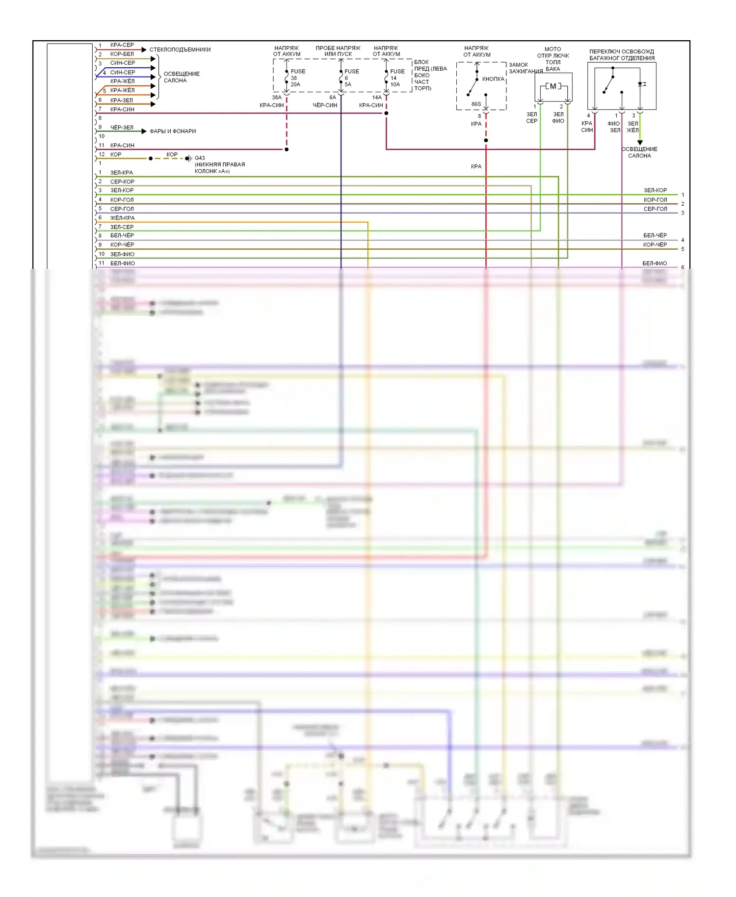 A6 Audi C5 рестайлинг (2001-2004): Электросхема центрального замка (1 из 2) 