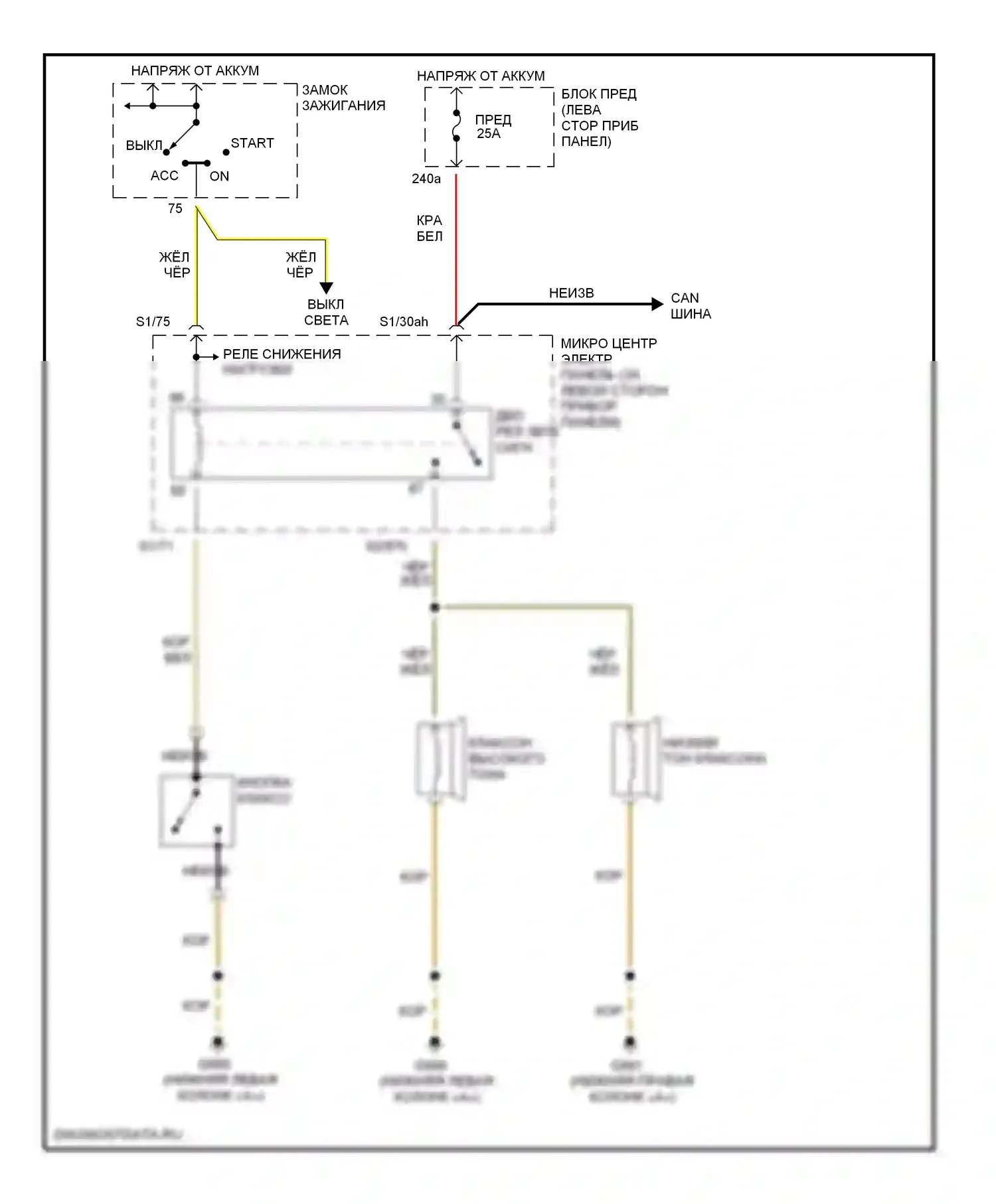 A6 Audi C5 (1997-2001): Электросхема клаксона 