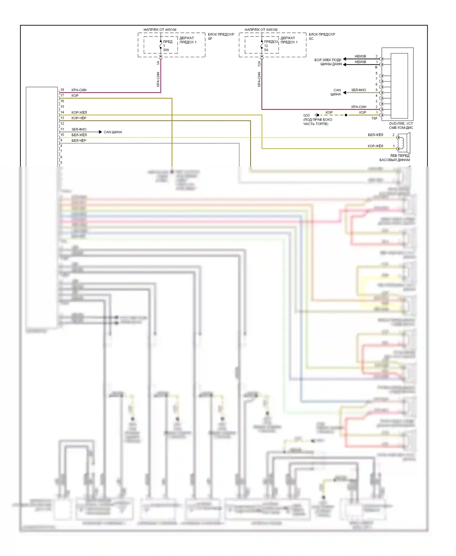 A6 Audi C6 рестайлинг (2008-2011): Магнитола электросхема, поздний выпуск с 6-канальным dsp 