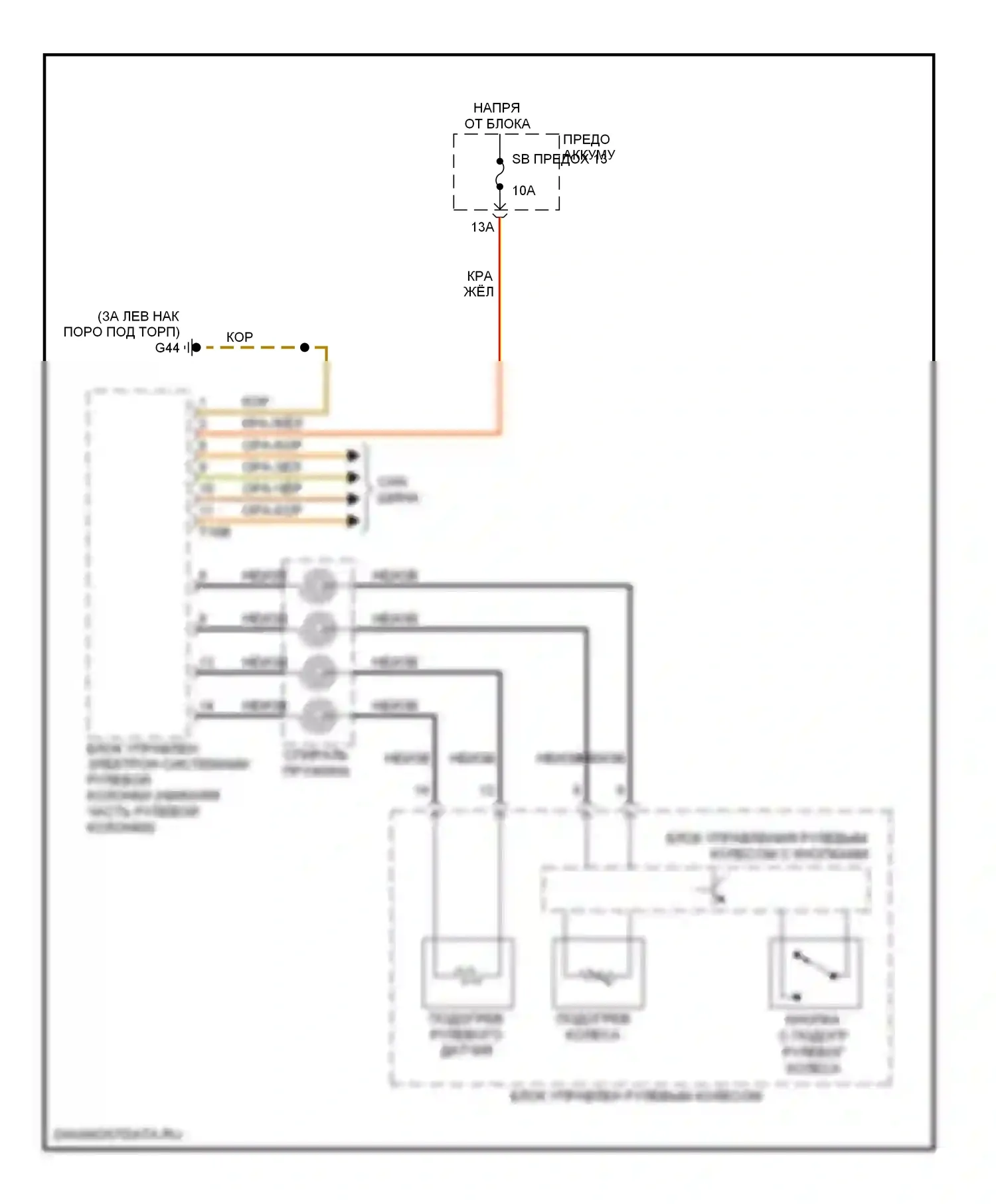 A6 Audi C6 рестайлинг (2008-2011): Электросхема рулевого колеса с подогревом 