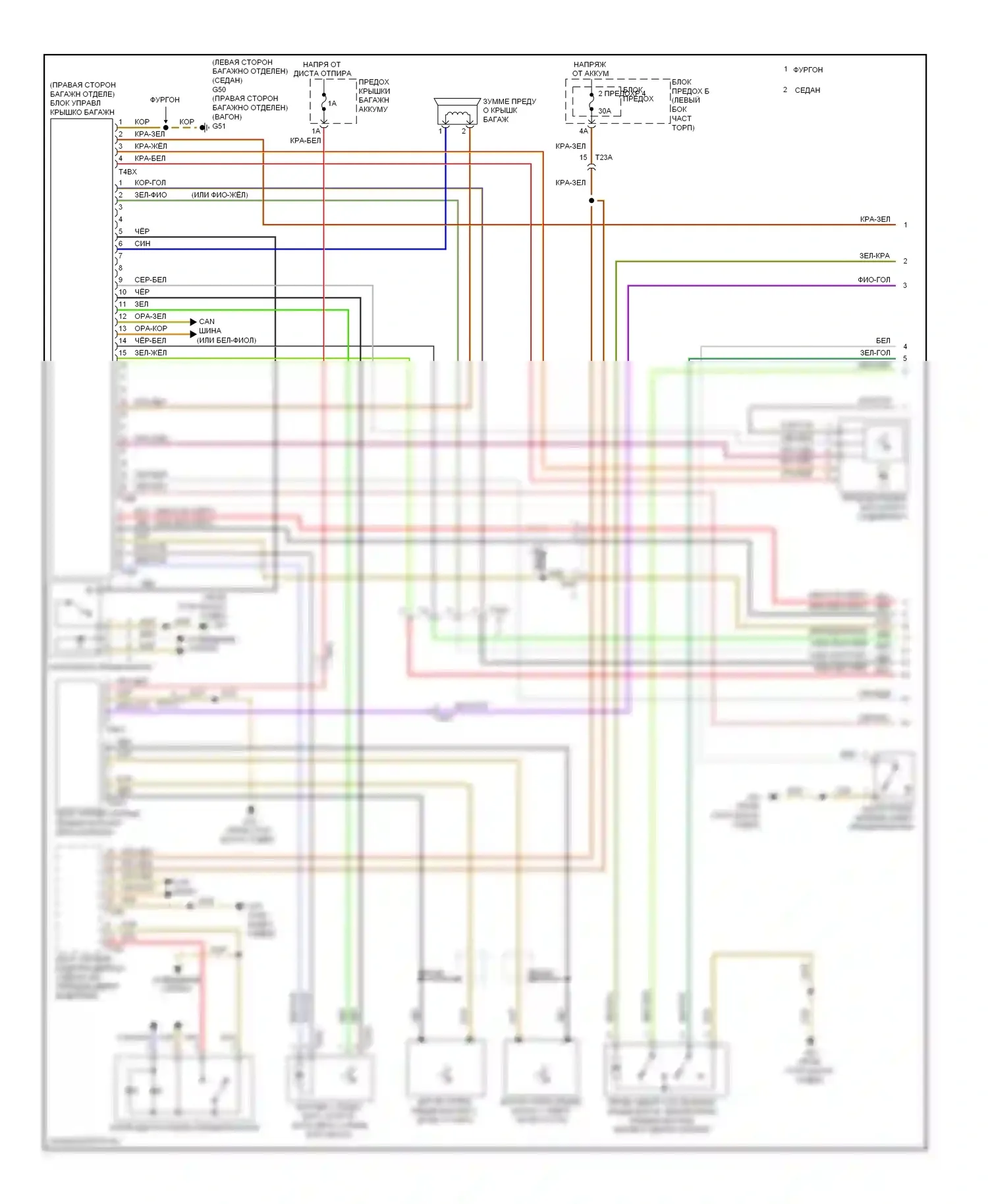 A6 Audi C7 (2011-2014): Электросхема открытия багажника и лючка топливного бака (1 из 2) 