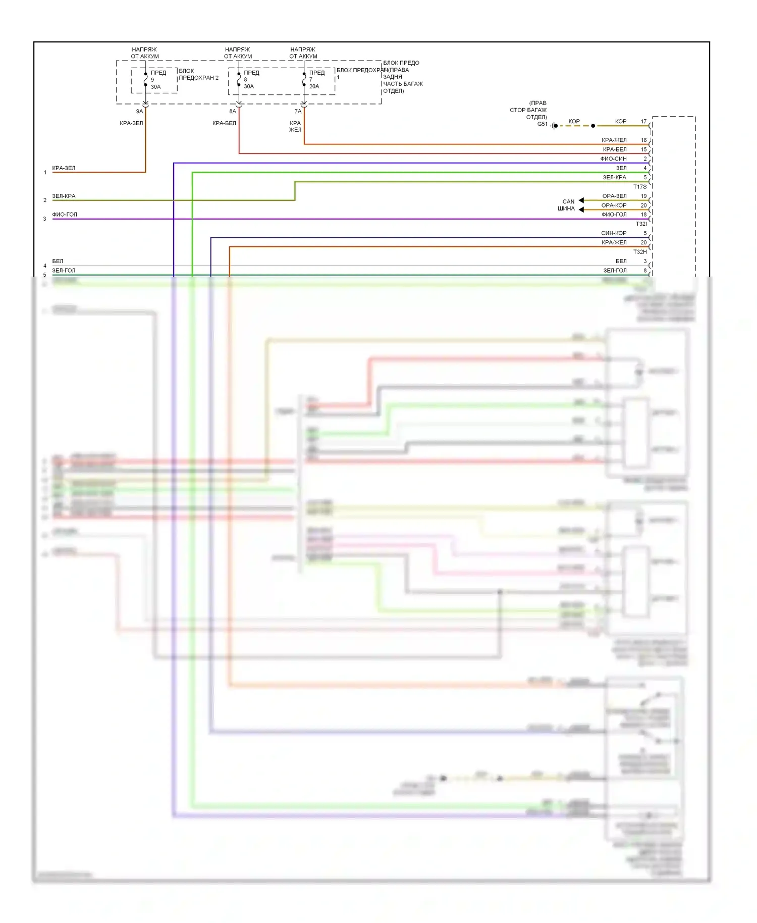A6 Audi C7 (2011-2014): Электросхема открытия багажника и лючка топливного бака (2 из 2) 