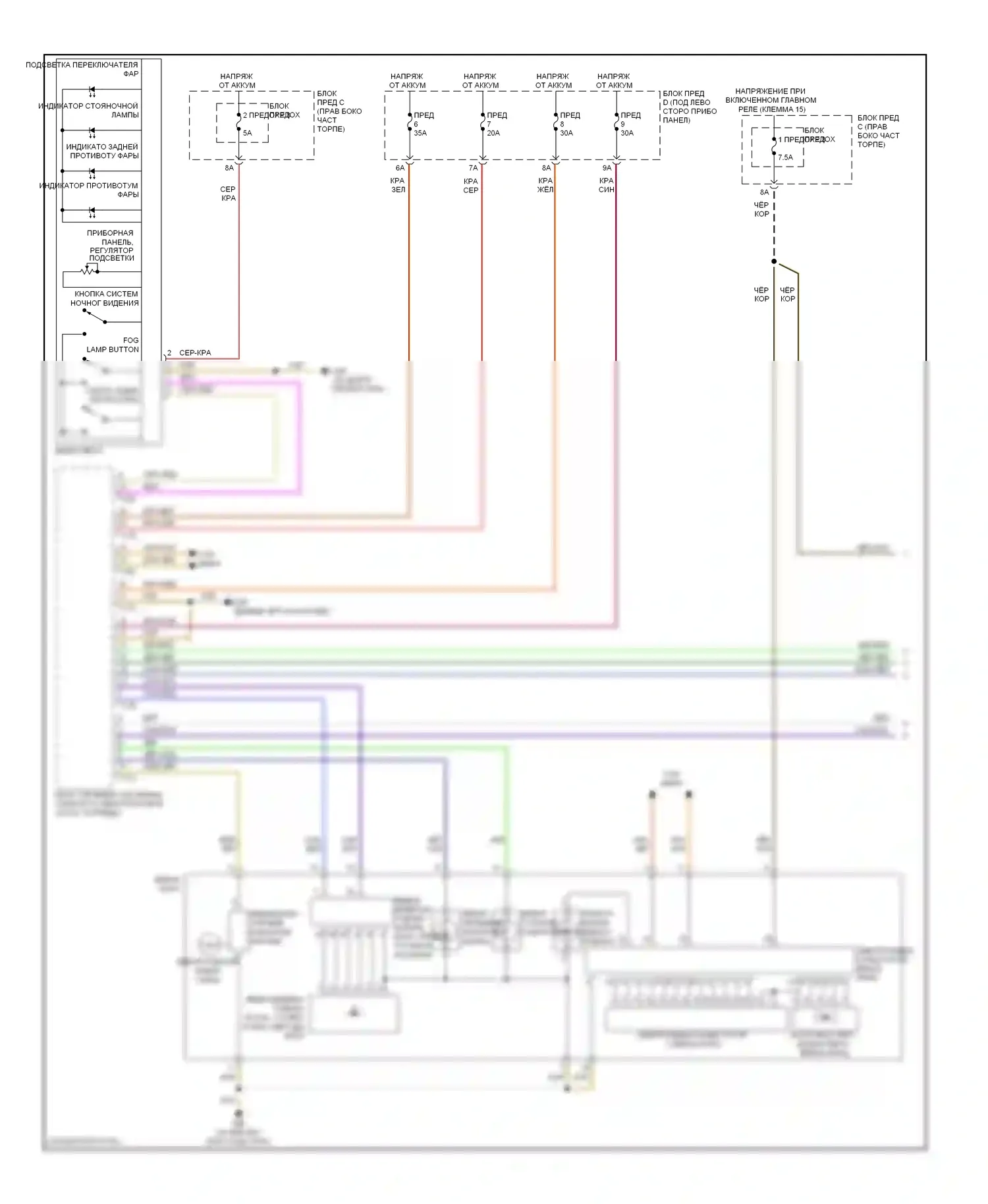 A6 Audi C7 (2011-2014): Электросхема фар, с ксеноном, с биксеноновыми фарами (1 из 2) 