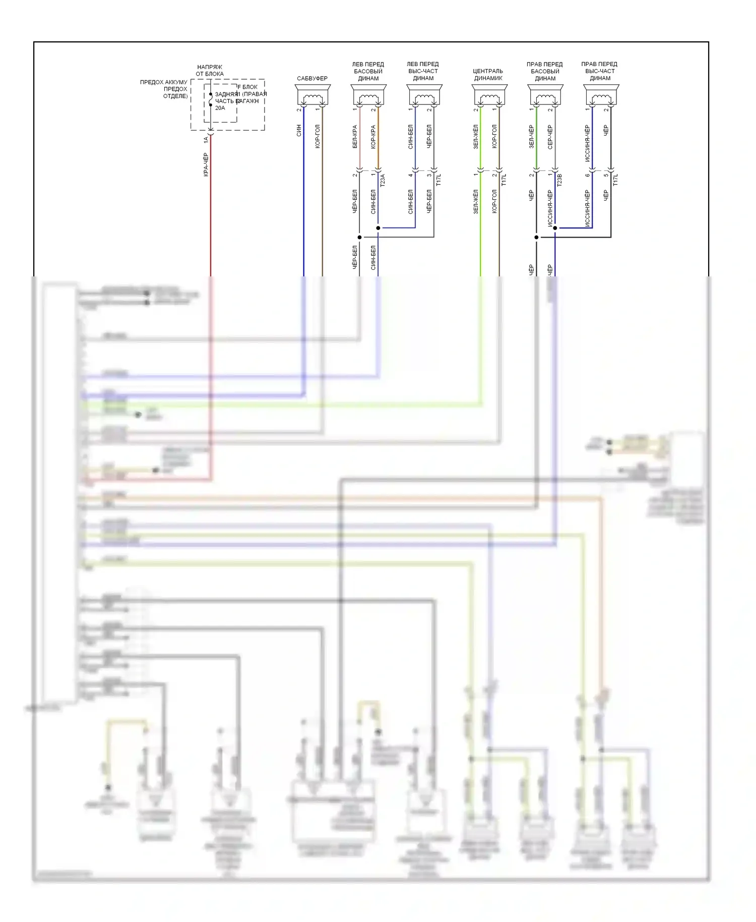 A6 Audi C7 (2011-2014): Электросхема магнитолы, с базовым 