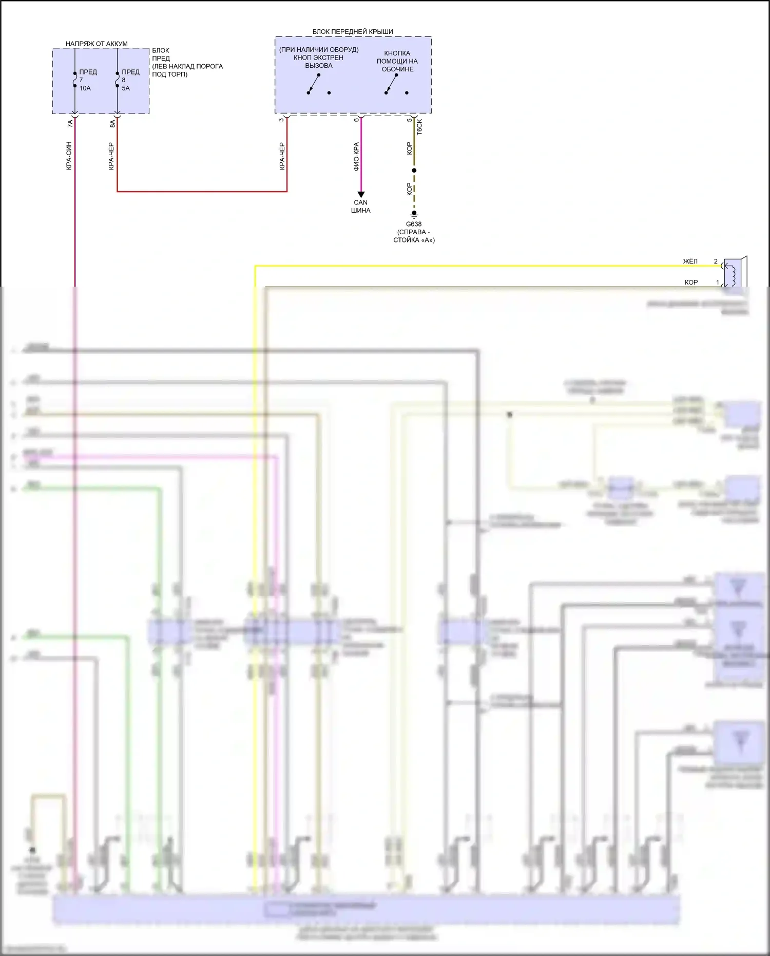 A6 Audi C8 рестайлинг (2022-2024): Электросхема экстренного вызова, без подключения плюс (2 из 2) 