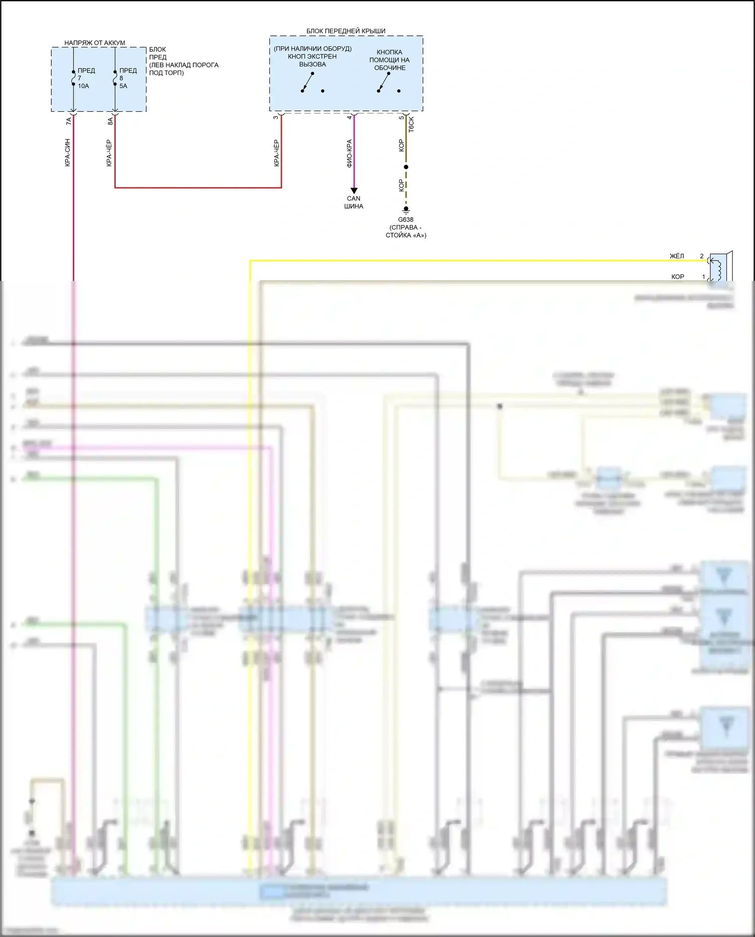 A6 Audi C8 (2018-2023): Электросхема экстренного вызова, без подключения плюс (2 из 2) 