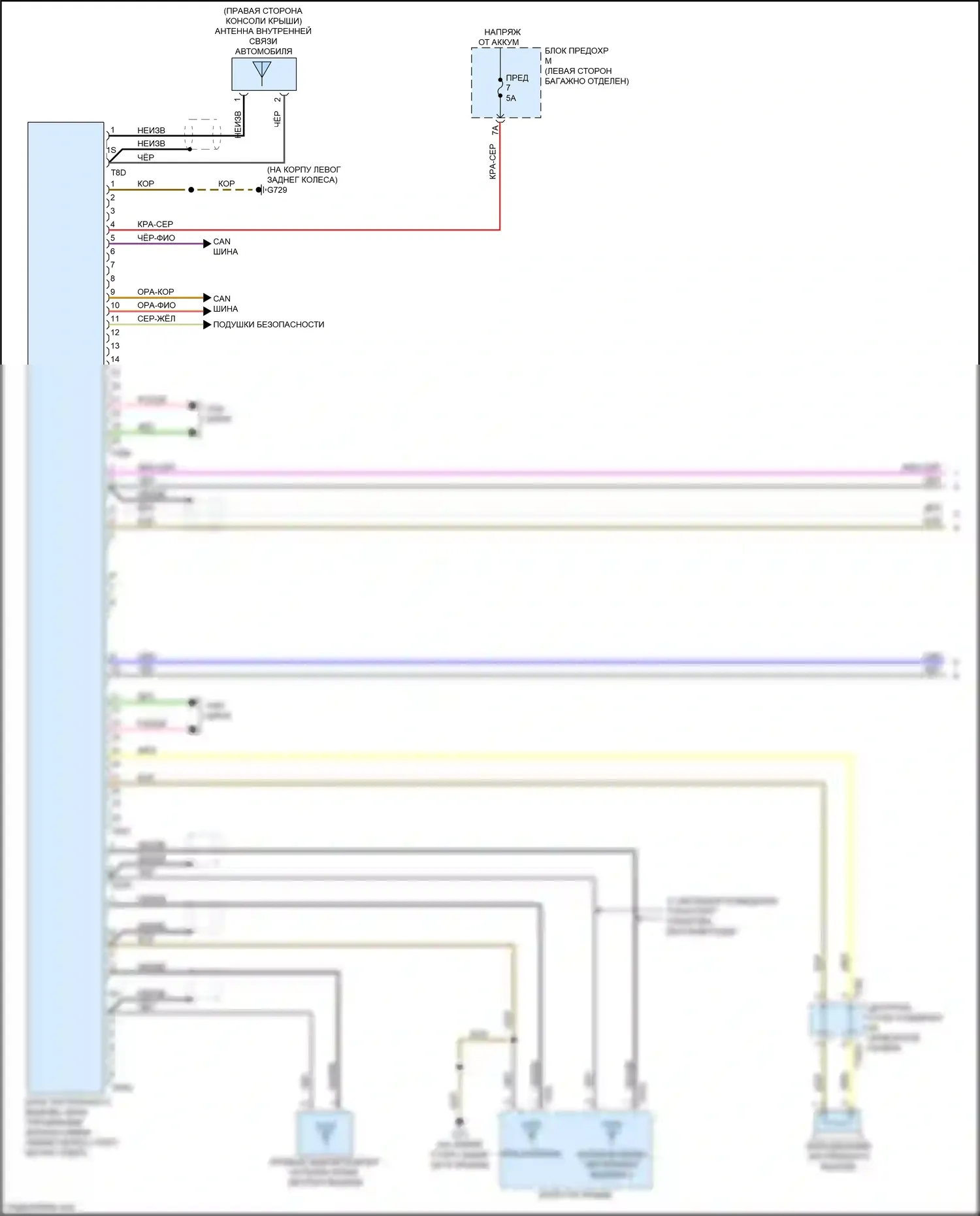 A6 Audi C8 (2018-2023): Электросхема экстренного вызова с функцией «подключение плюс» (1 из 2) 