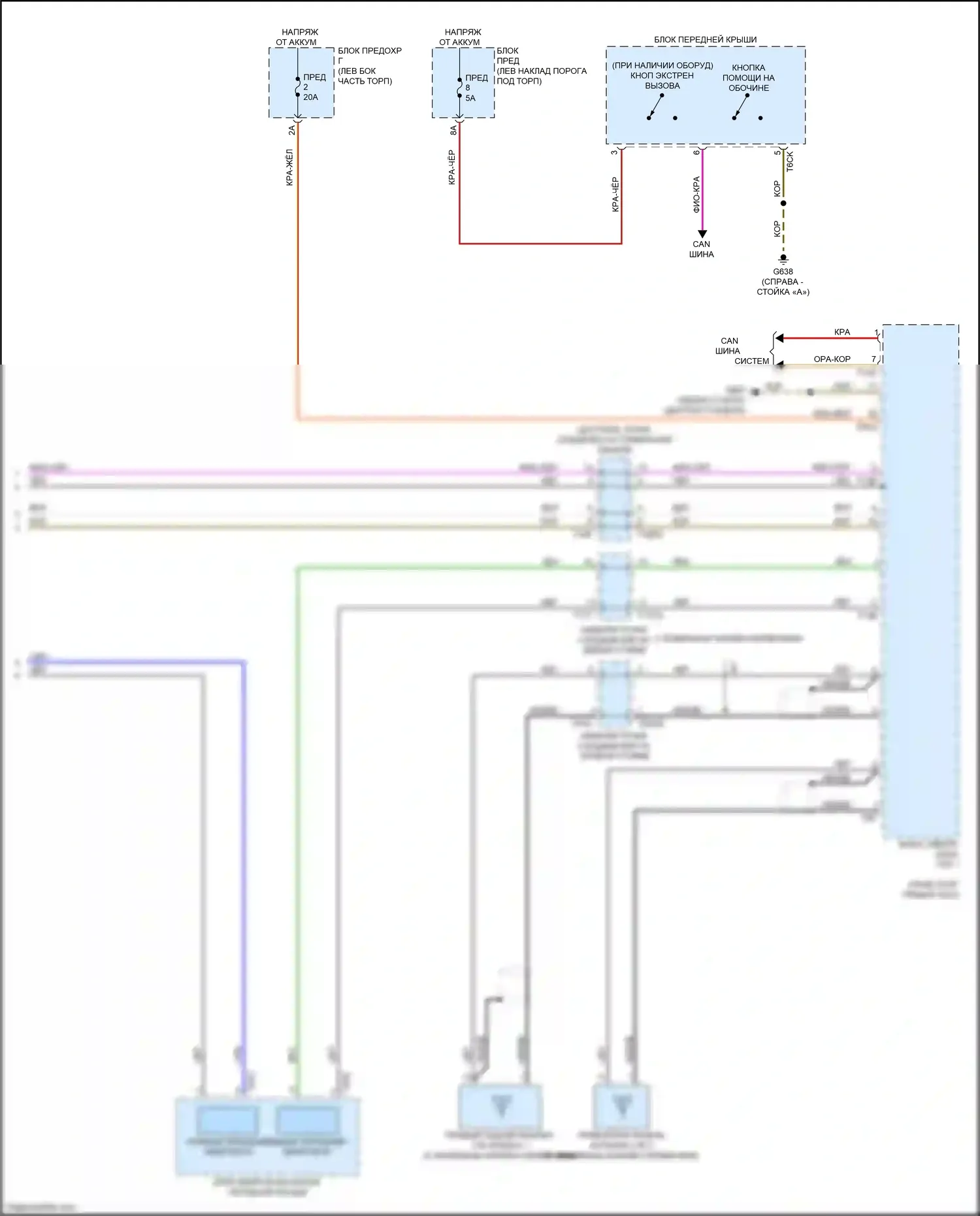 A6 Audi C8 (2018-2023): Электросхема экстренного вызова, с подключением плюс (2 из 2) 