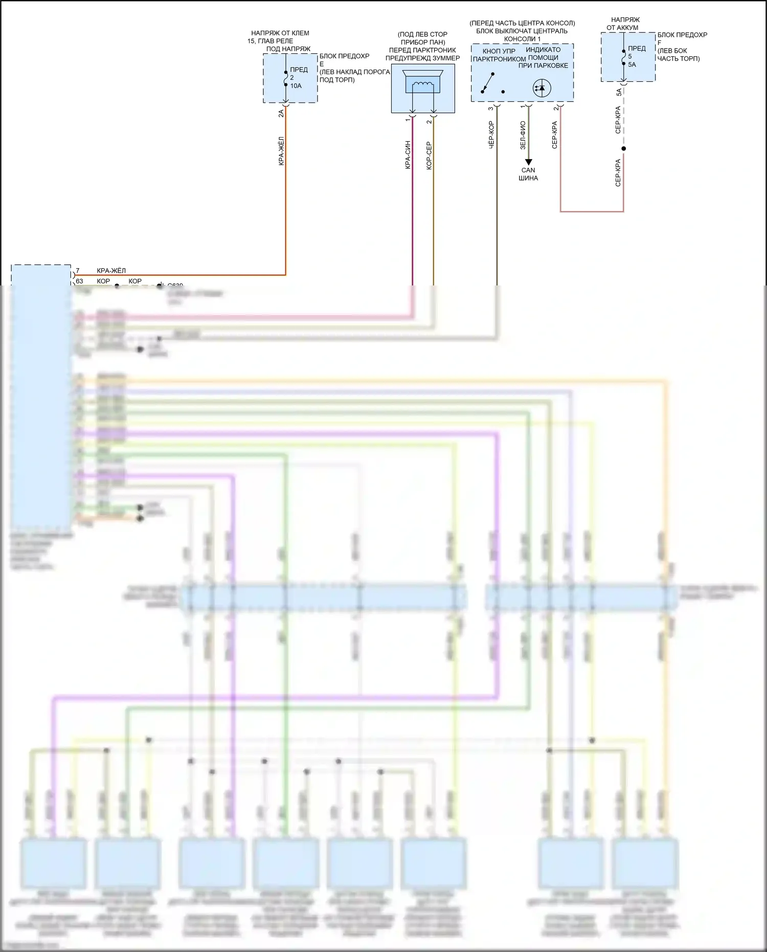 A6 Audi C8 (2018-2023): Электросхема парктроника, без параллельной парковки 