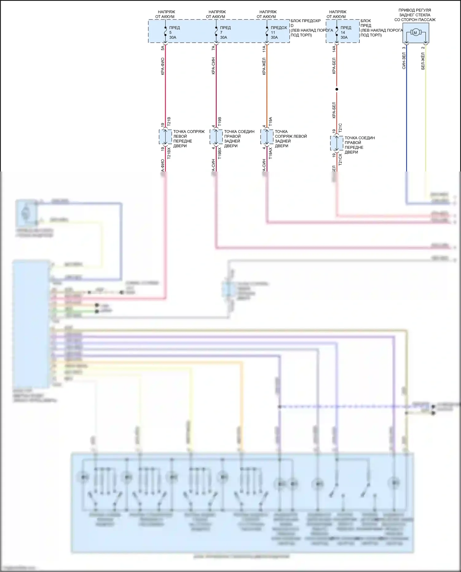 A6 Audi C8 (2018-2023): Электросхема стеклоподъемников (1 из 2) 