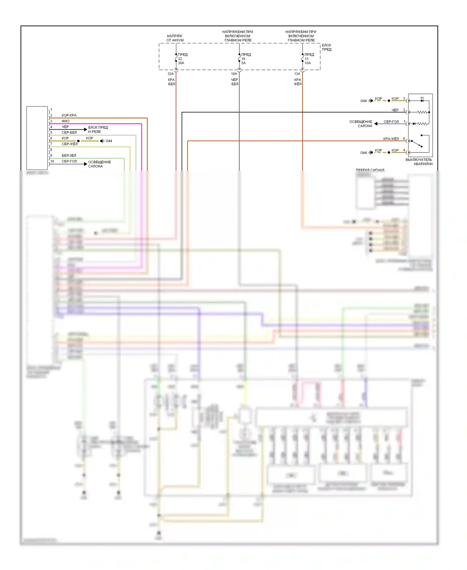 A6 Audi С6 (2004-2008): Электросхема фар, с би-ксеноновыми и адаптивными фарами (1 из 2) 