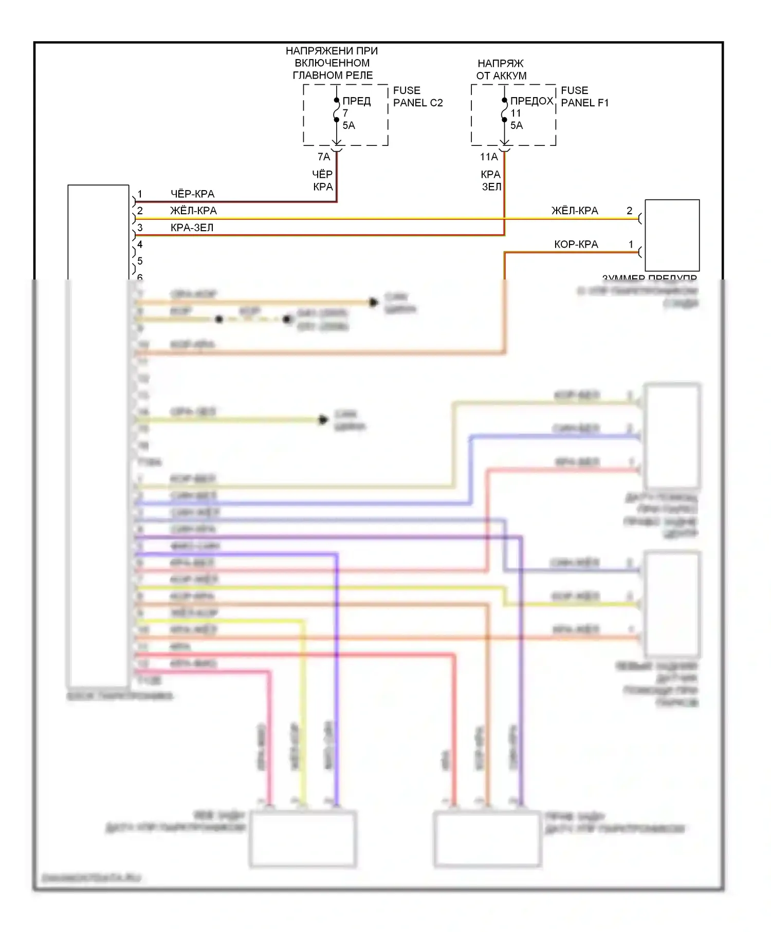 A6 Audi С6 (2004-2008): Электросхема парктроника 