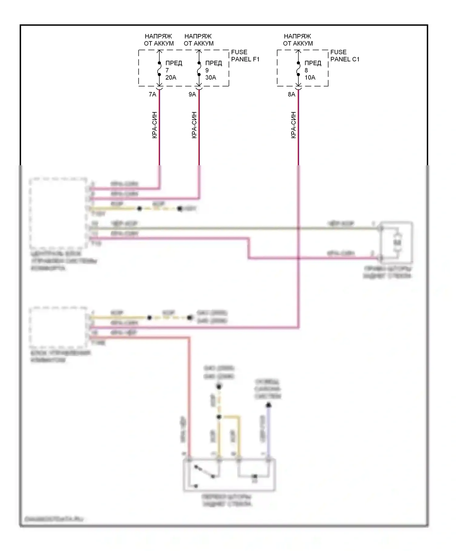 A6 Audi С6 (2004-2008): Электросхема солнцезащитного козырька заднего стекла 