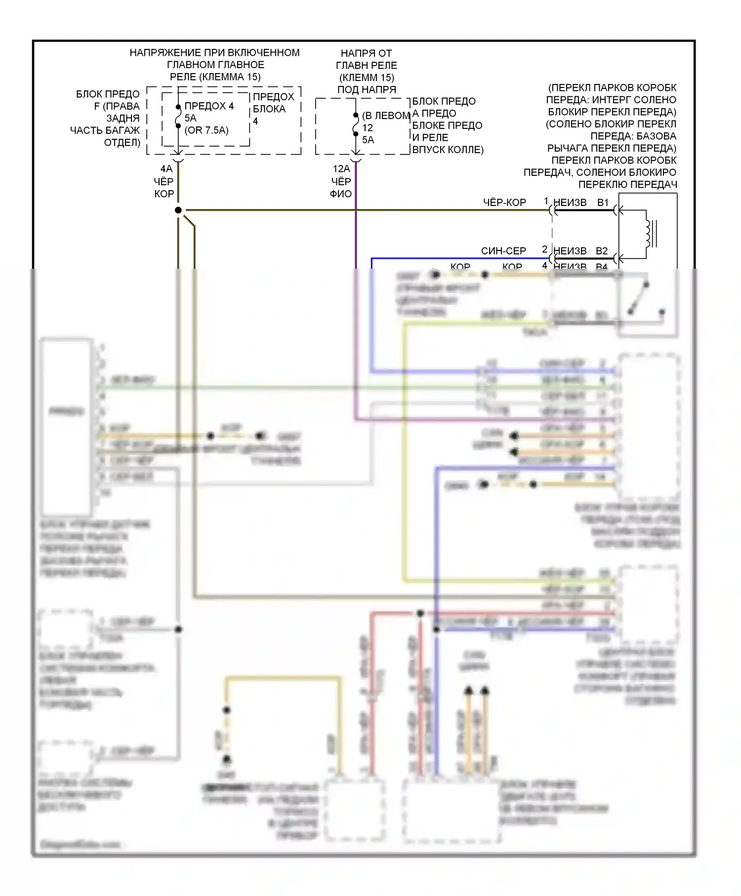 A7 Audi I (2010-2014): Электросхема блокировки селектора 