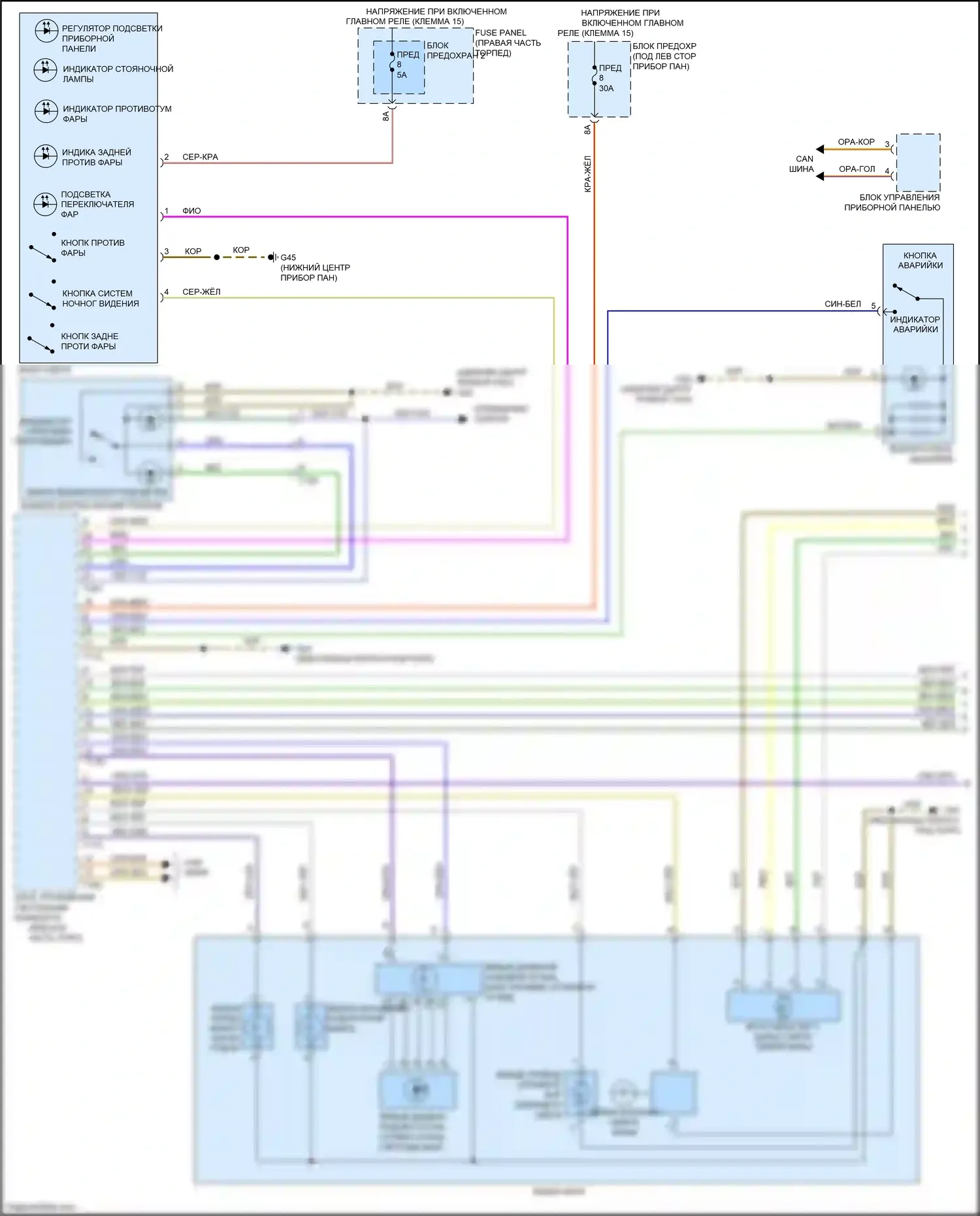 A7 Audi I (2010-2014): Электросхема фар, с ксеноном, без биксеноновых фар (1 из 2) 