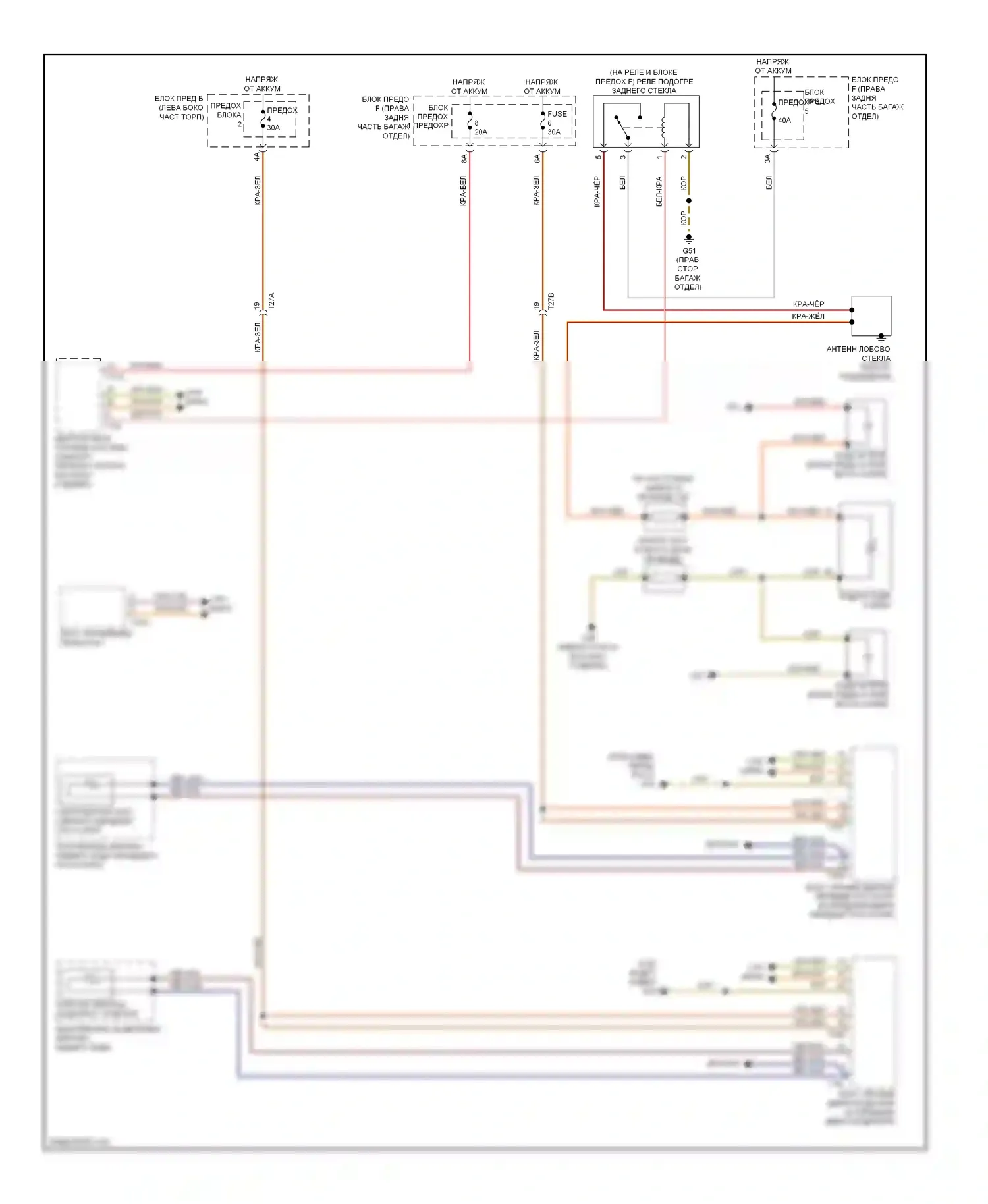 A7 Audi I (2010-2014): Электросхема подогрева стекол 