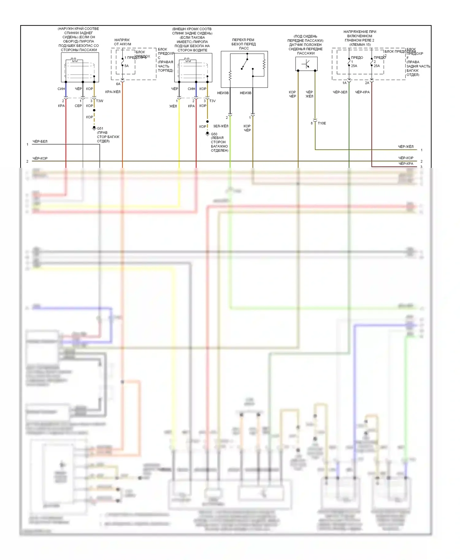 A7 Audi I (2010-2014): Электросхема подушек безопасности (2 из 3) 