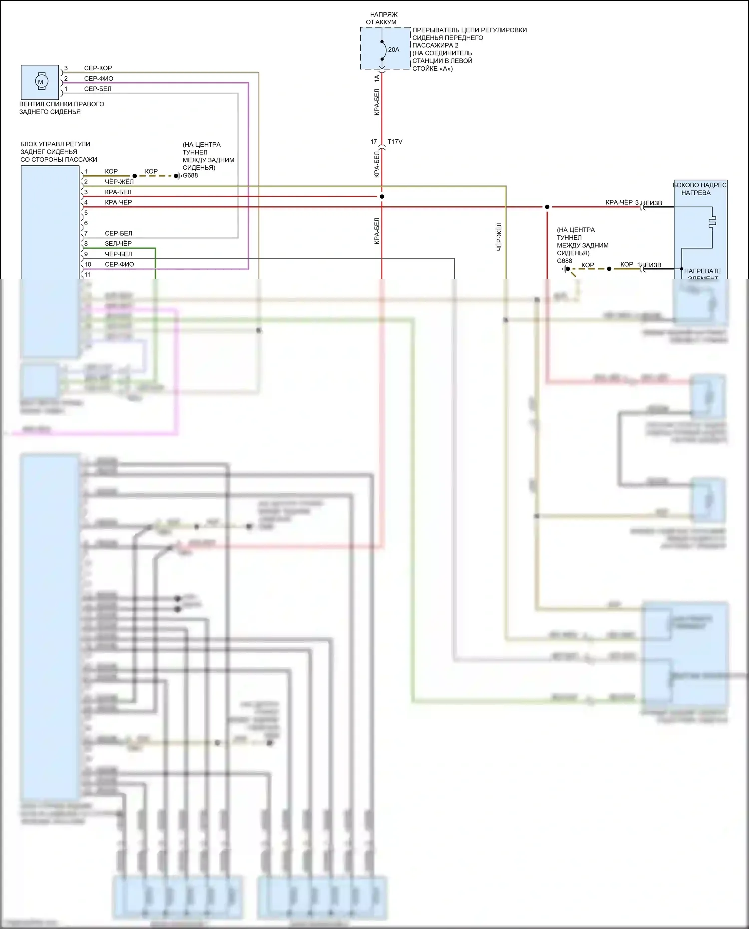 A7 Audi I (2010-2014): Электросхема задних обогреваемых сидений, с вентиляцией (2 из 2) 