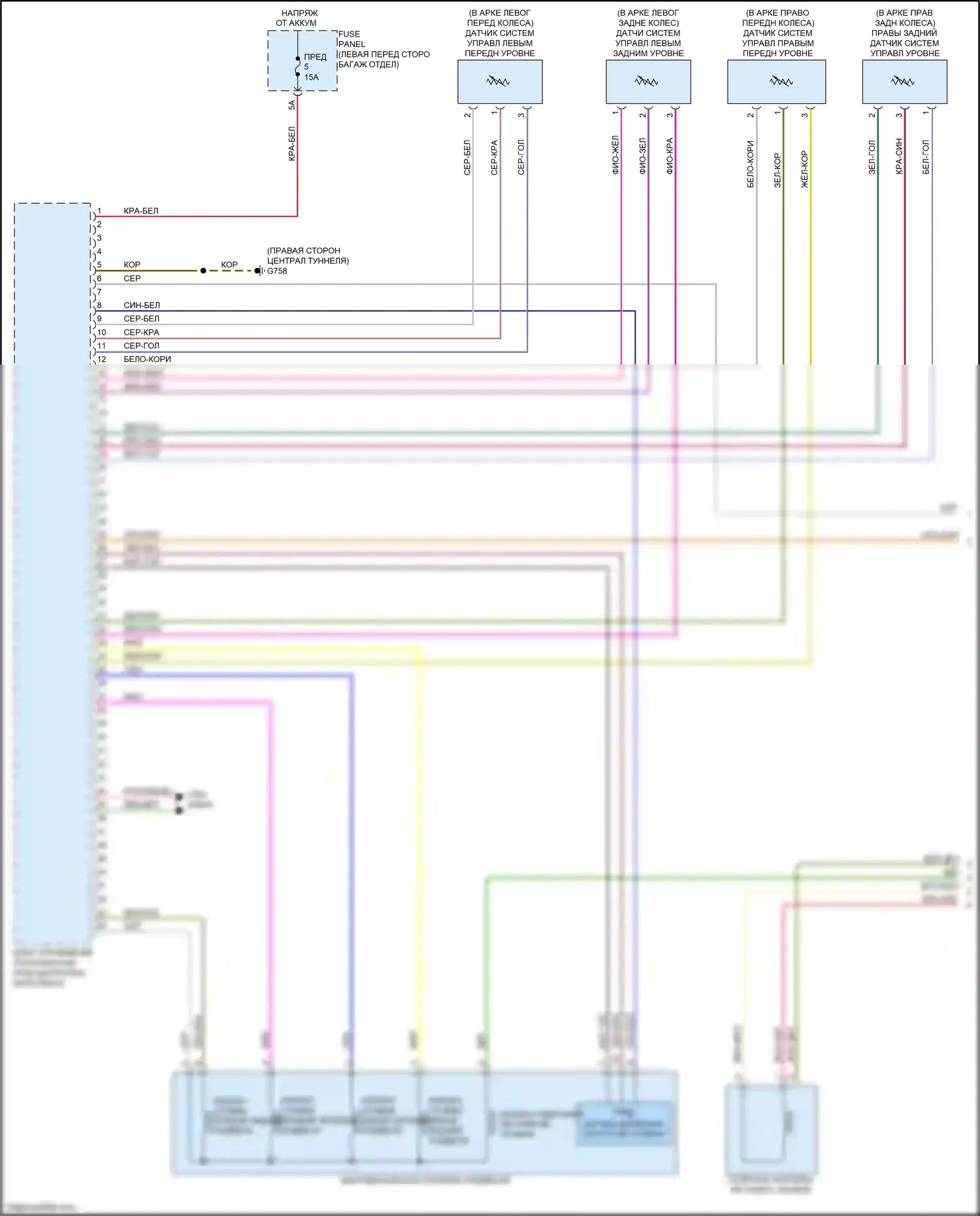 A7 Audi II (2018-2023): Электросхема электронной подвески (1 из 2) 