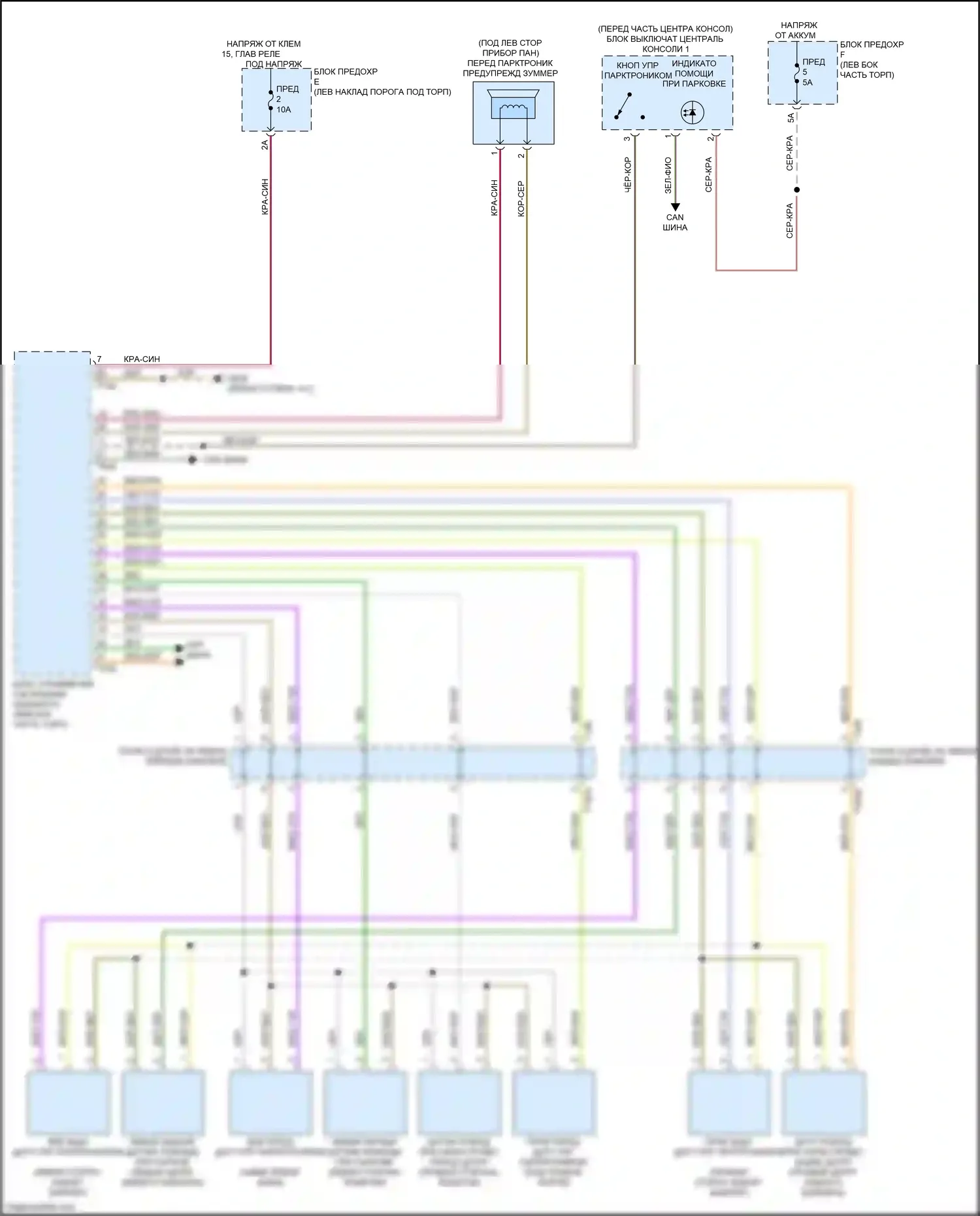 A7 Audi II (2018-2023): Электросхема парктроника, без параллельной парковки 