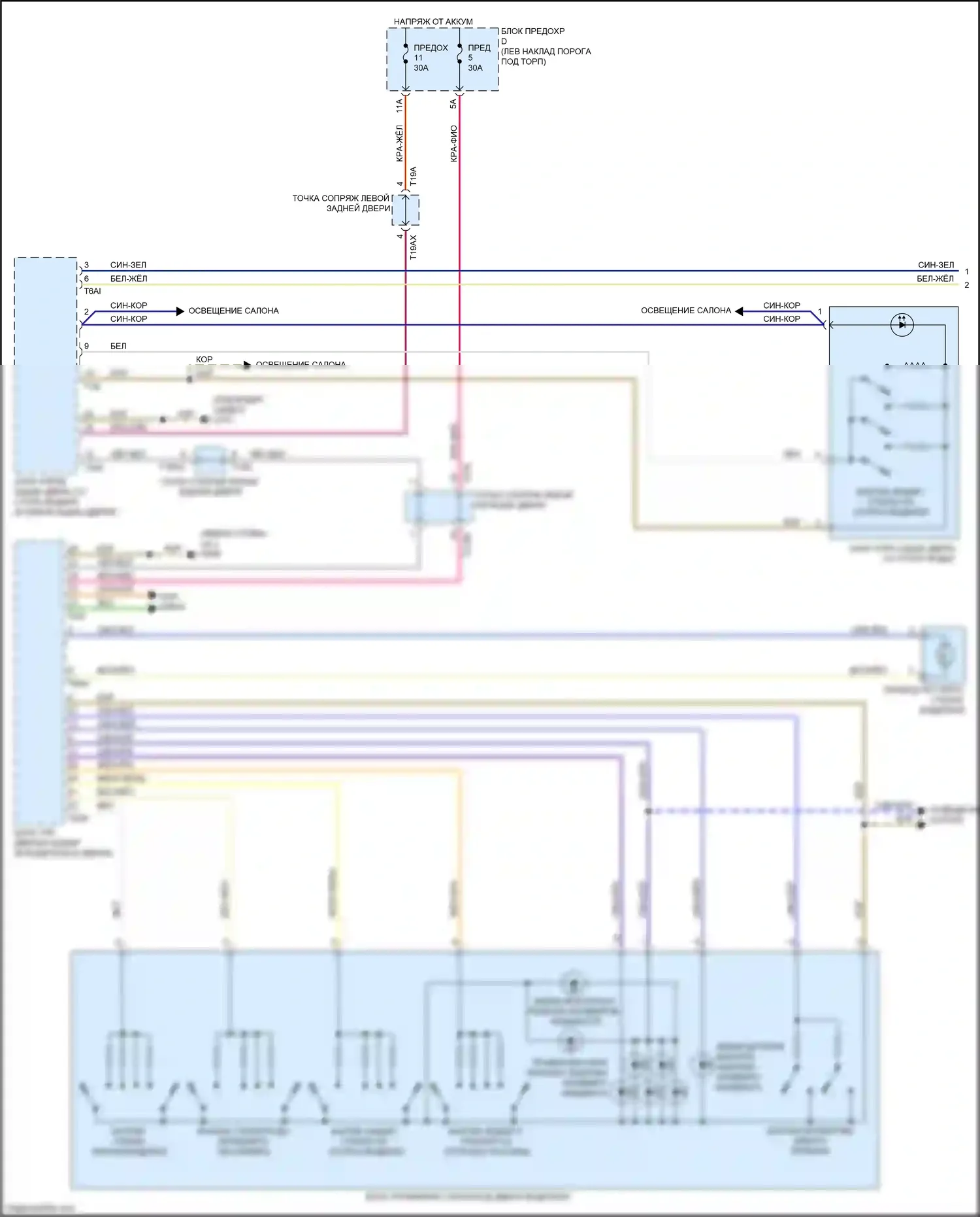 A7 Audi II (2018-2023): Электросхема стеклоподъемников (1 из 2) 