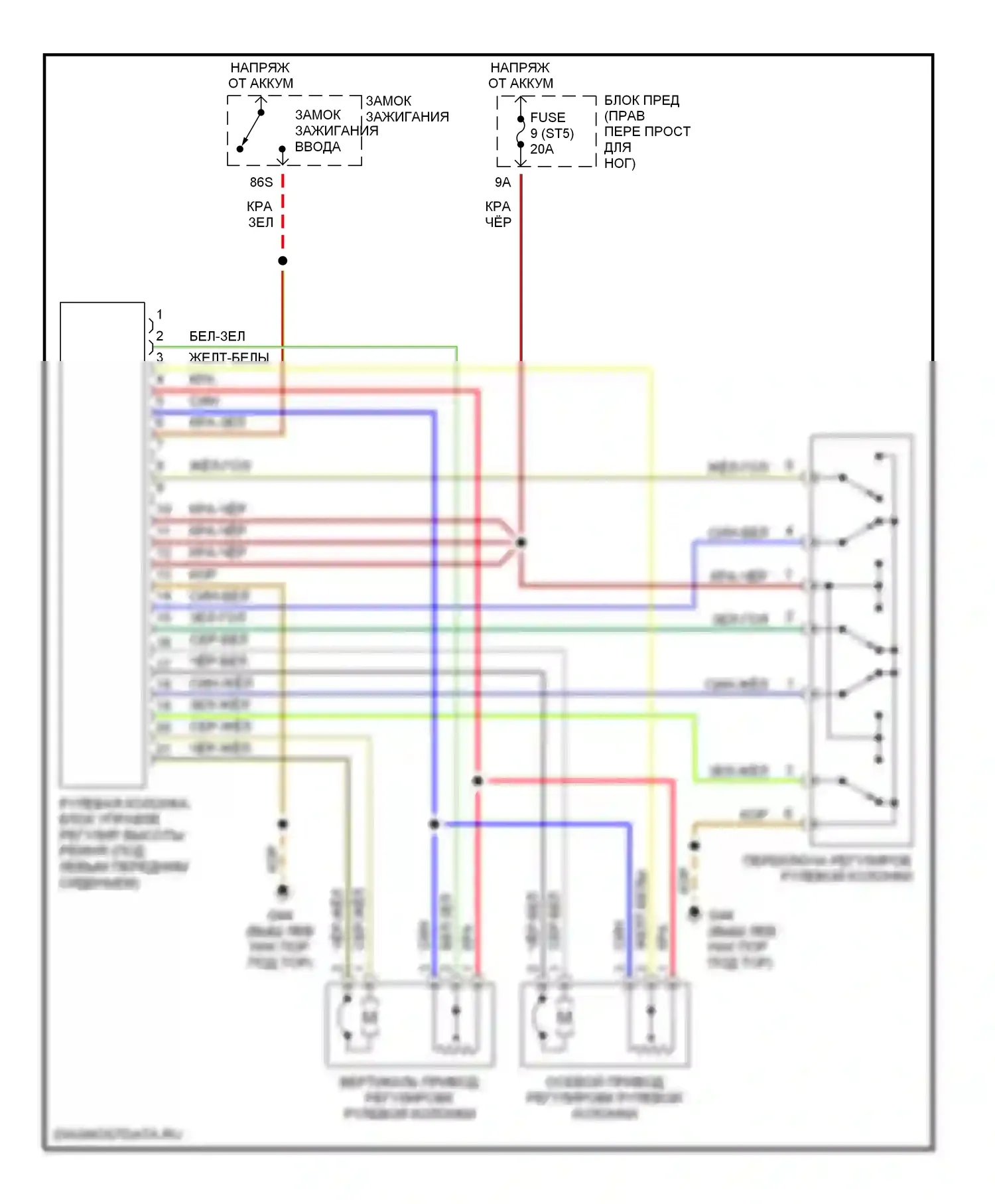 A8 Audi D2 рестайлинг (1999-2002): Электросхема рулевая колонка 