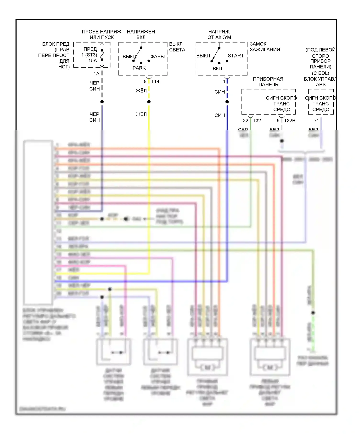A8 Audi D2 рестайлинг (1999-2002): Электросхема регулировки дальнего света фары 