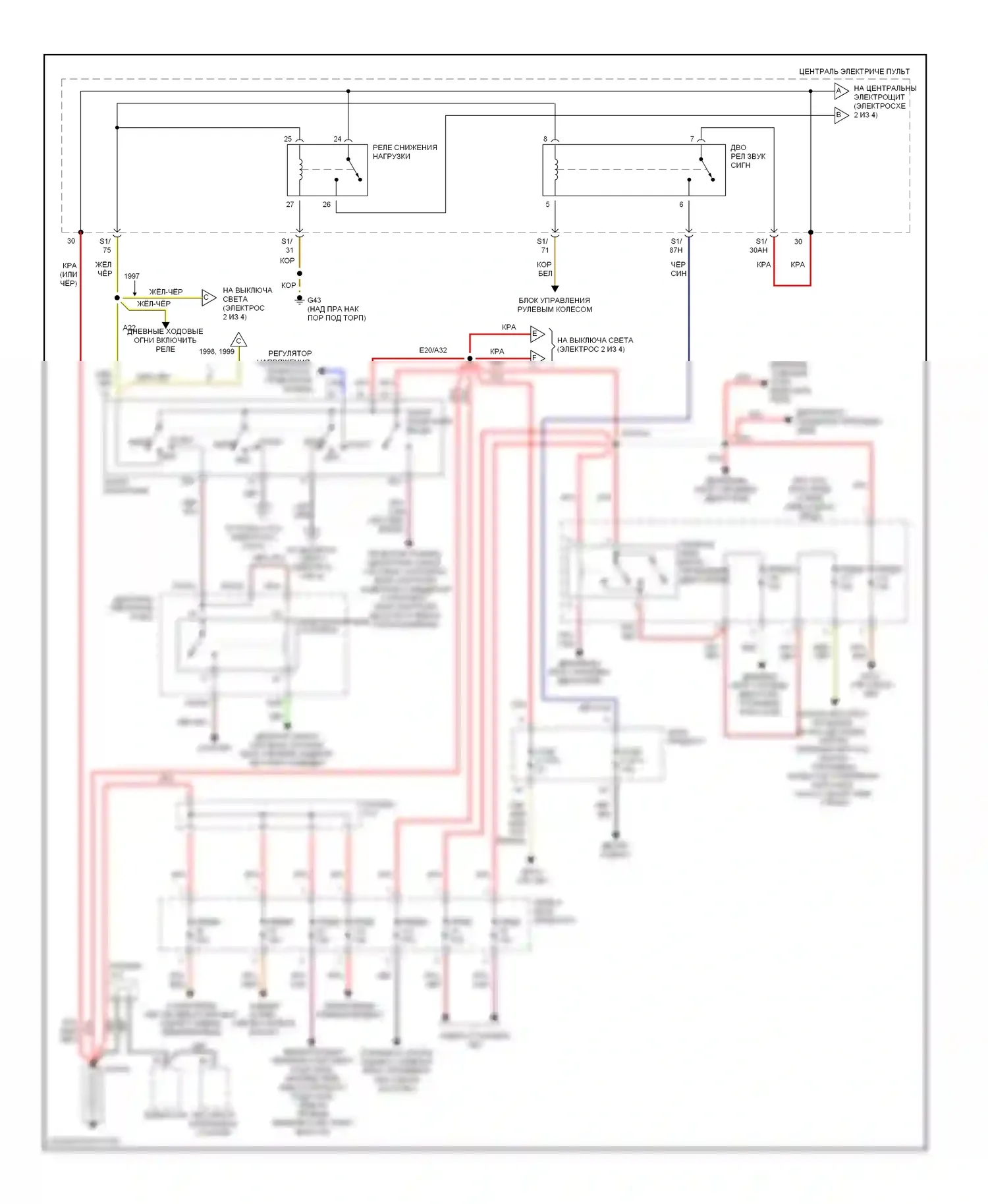 A8 Audi D2 (1994-1999): Электросхема блока предохранителей реле (1 из 4) 
