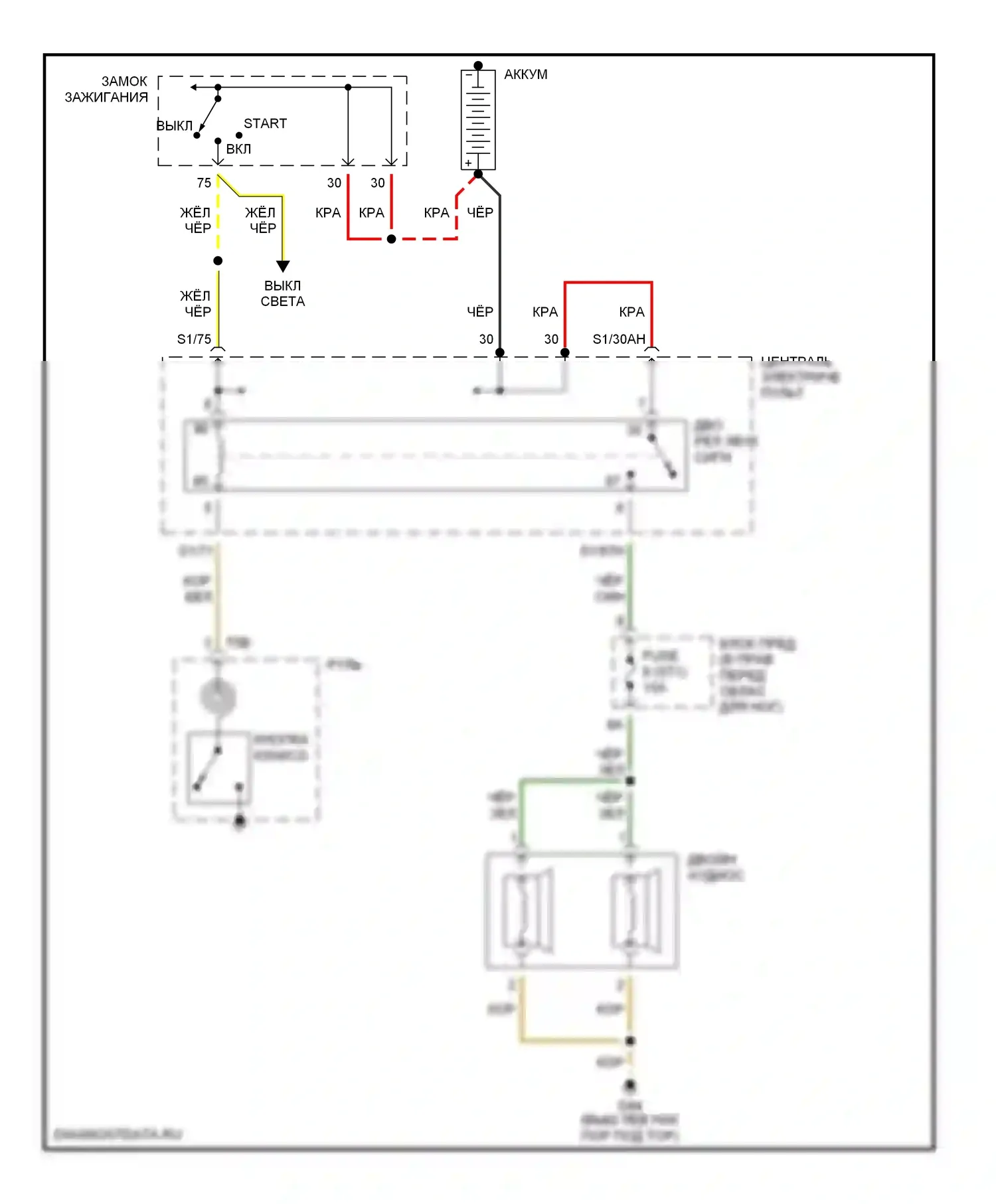 A8 Audi D2 (1994-1999): Электросхема клаксона, без органов управления рулевым колесом 